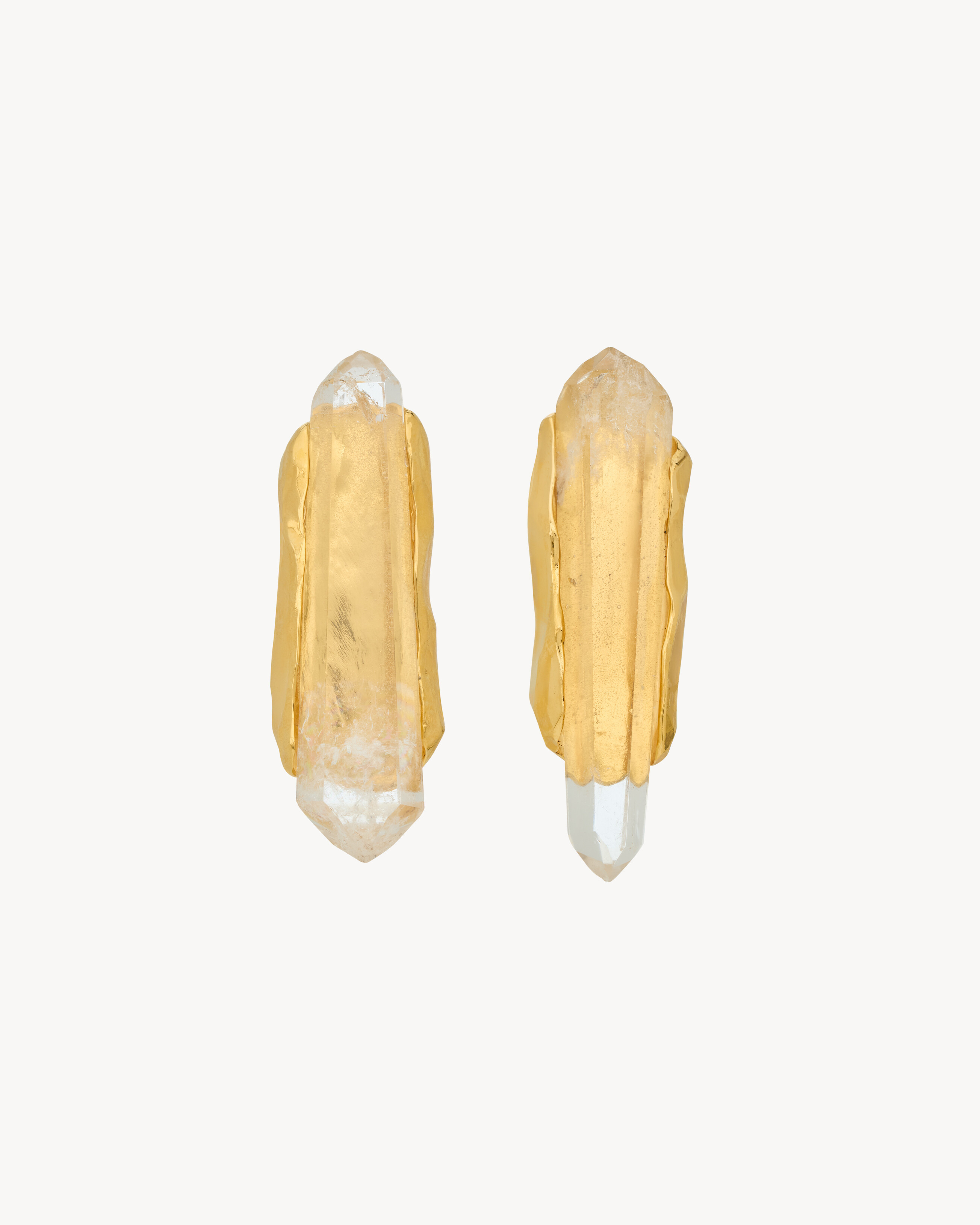 Boucles d’oreilles obélisque en métal et cristal de roche