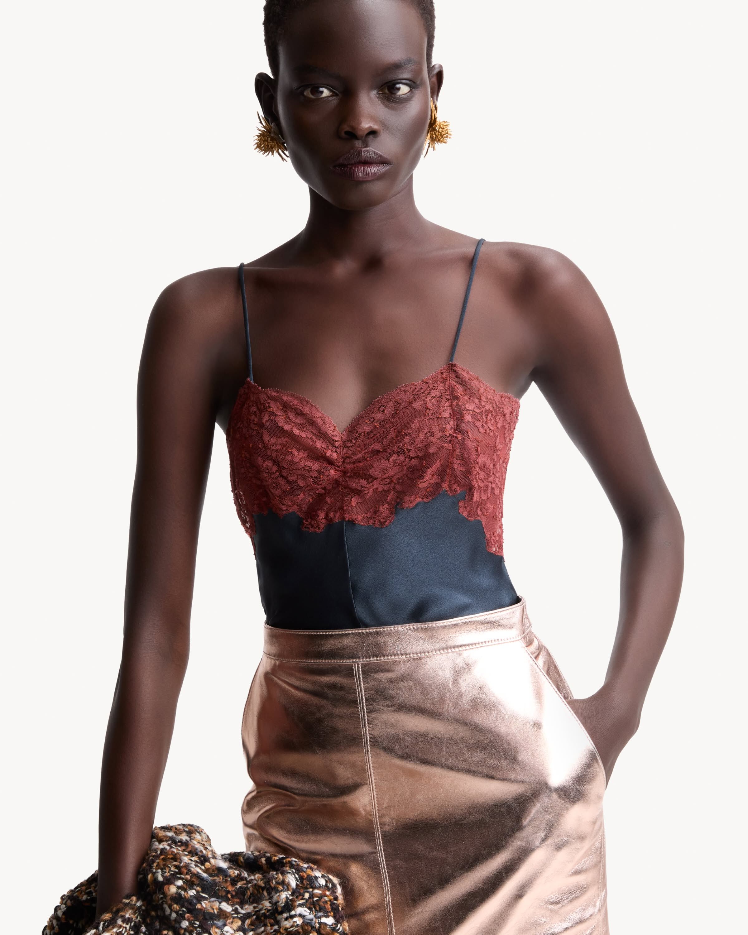 laced camisole in silk satin