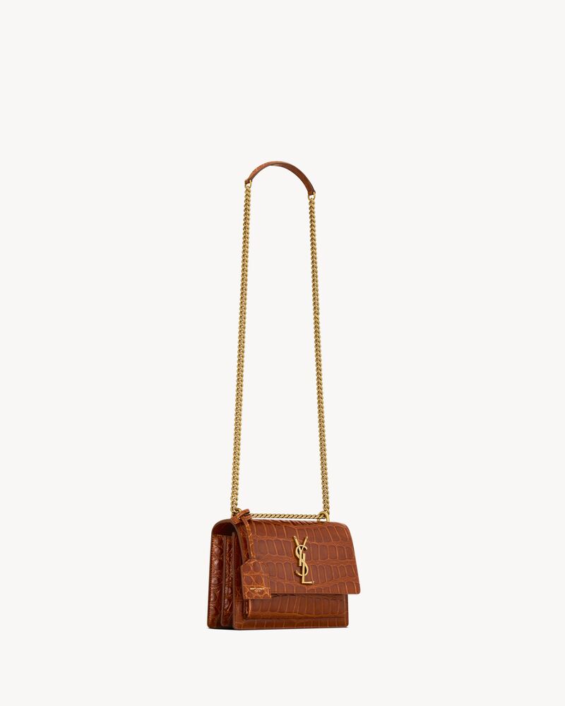 SUNSET small in crocodile embossed leather in Brown | Saint