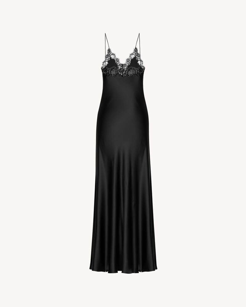 slip dress in silk satin and lace