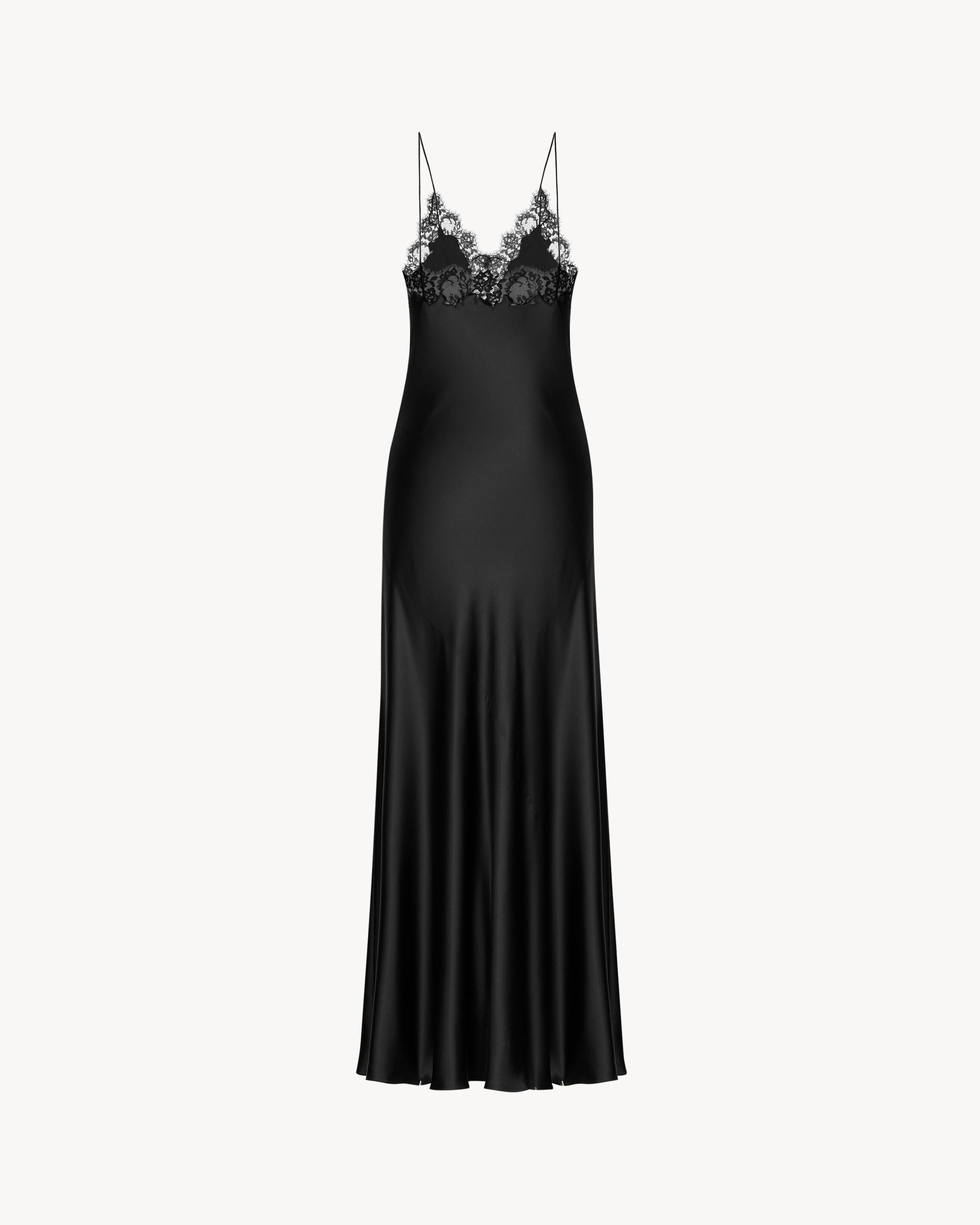 Saint Laurent Slip Dress In Silk Satin And Lace - Black - Women - F34 Saint Laurent Slip Dress In Silk Satin And Lace - Black - Women - F34