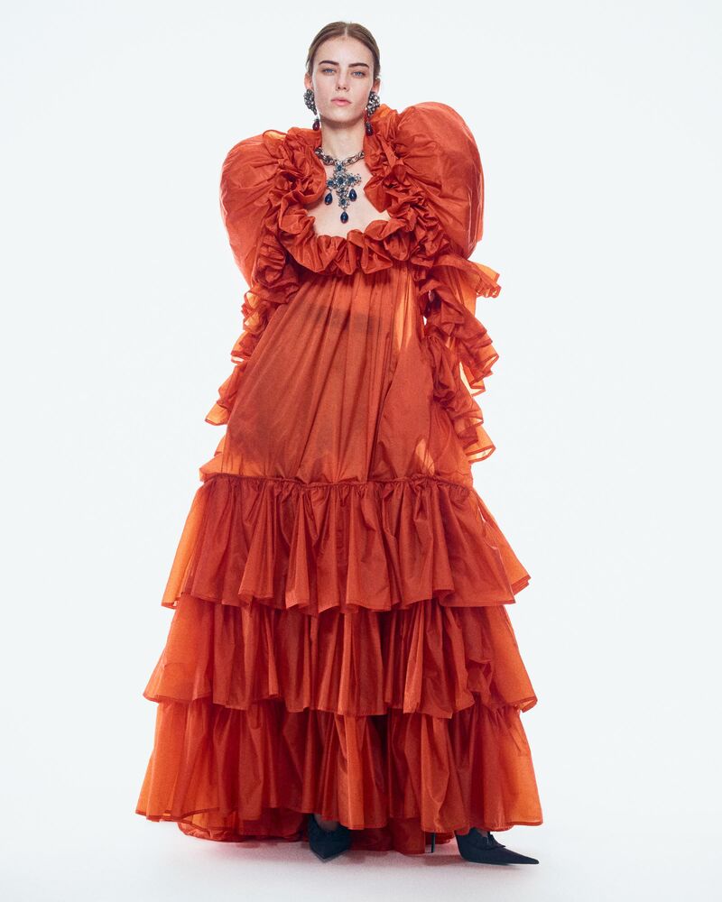 ruffled gown in nylon