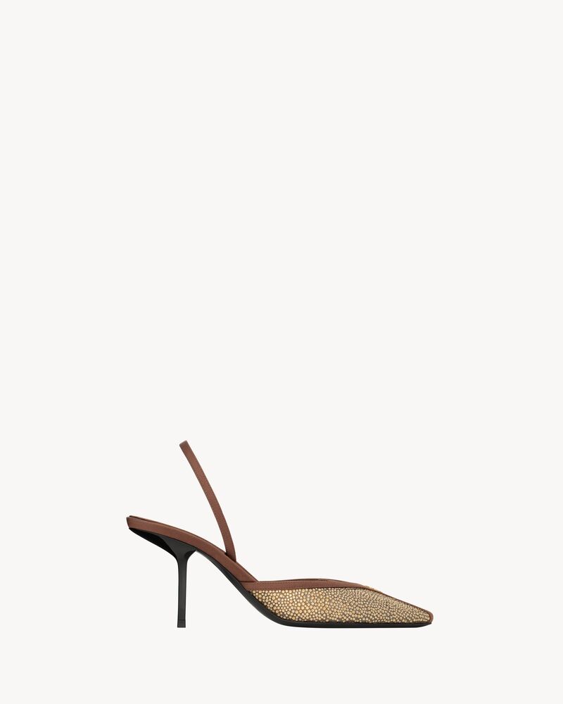 FOLIE slingback pumps in satin, mesh, and crystals