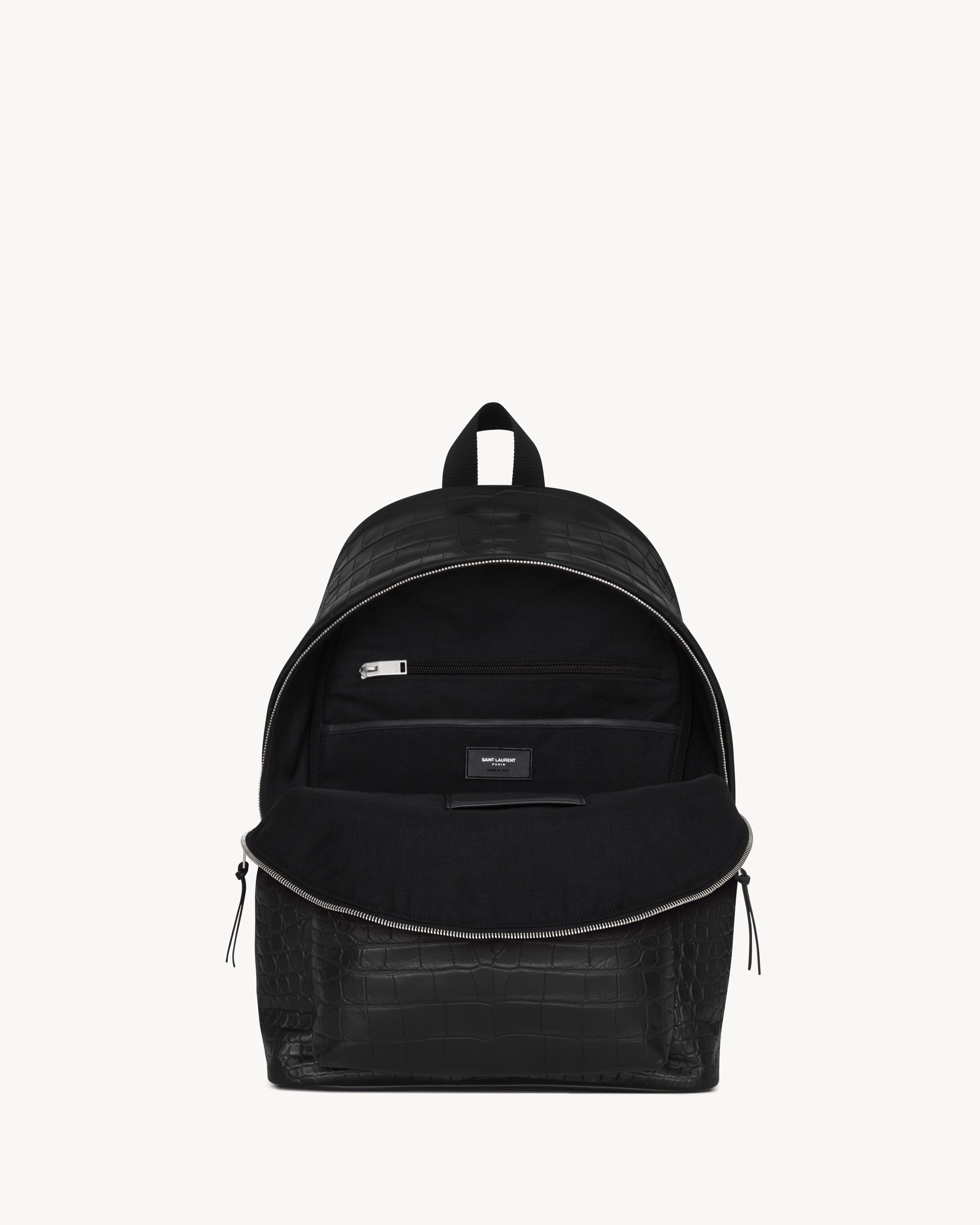city backpack in crocodile embossed leather Saint Laurent Adjustable padded twill shoulder straps SAINT LAURENT - City Croc-Effect