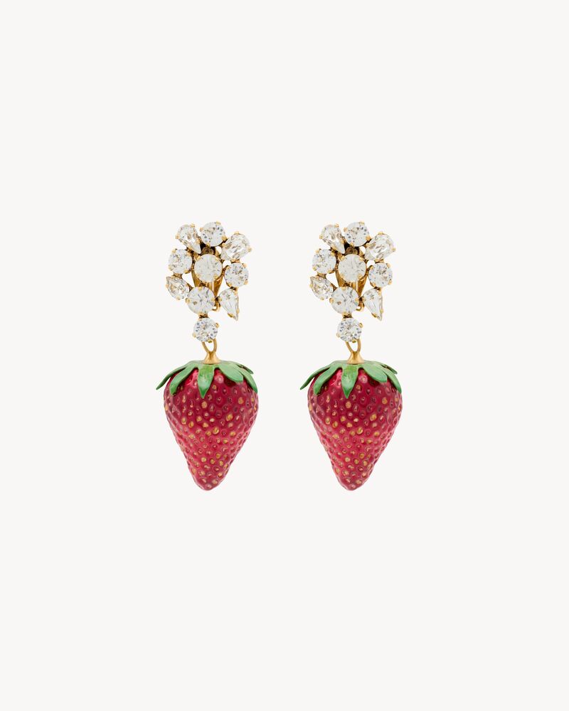 rhinestone strawberry earrings in resin and metal