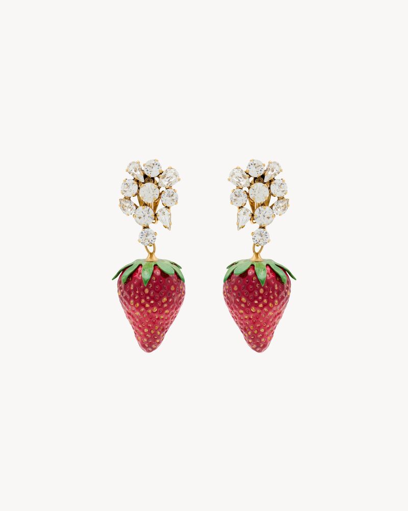 rhinestone strawberry earrings in resin and metal