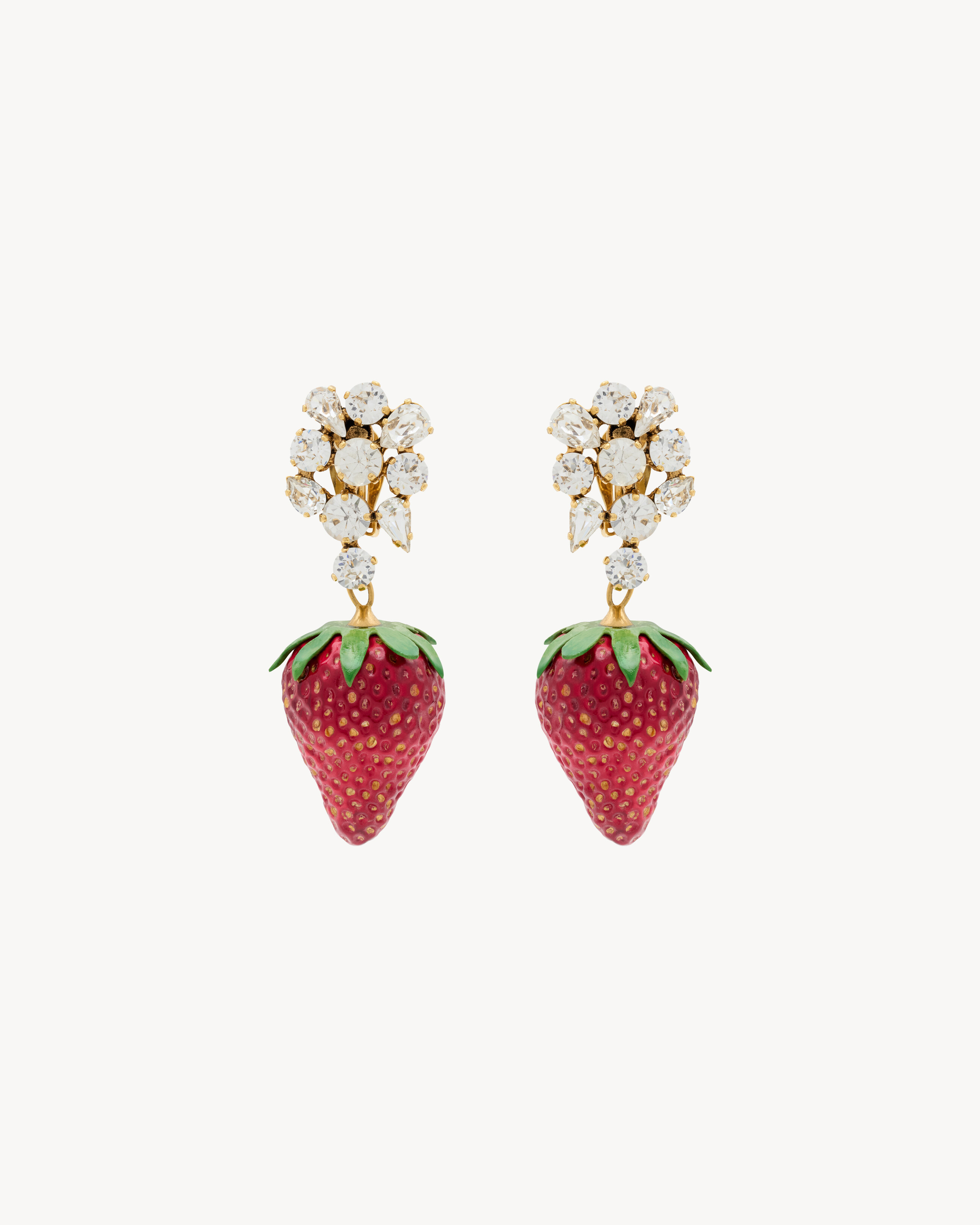 rhinestone strawberry earrings in resin and metal