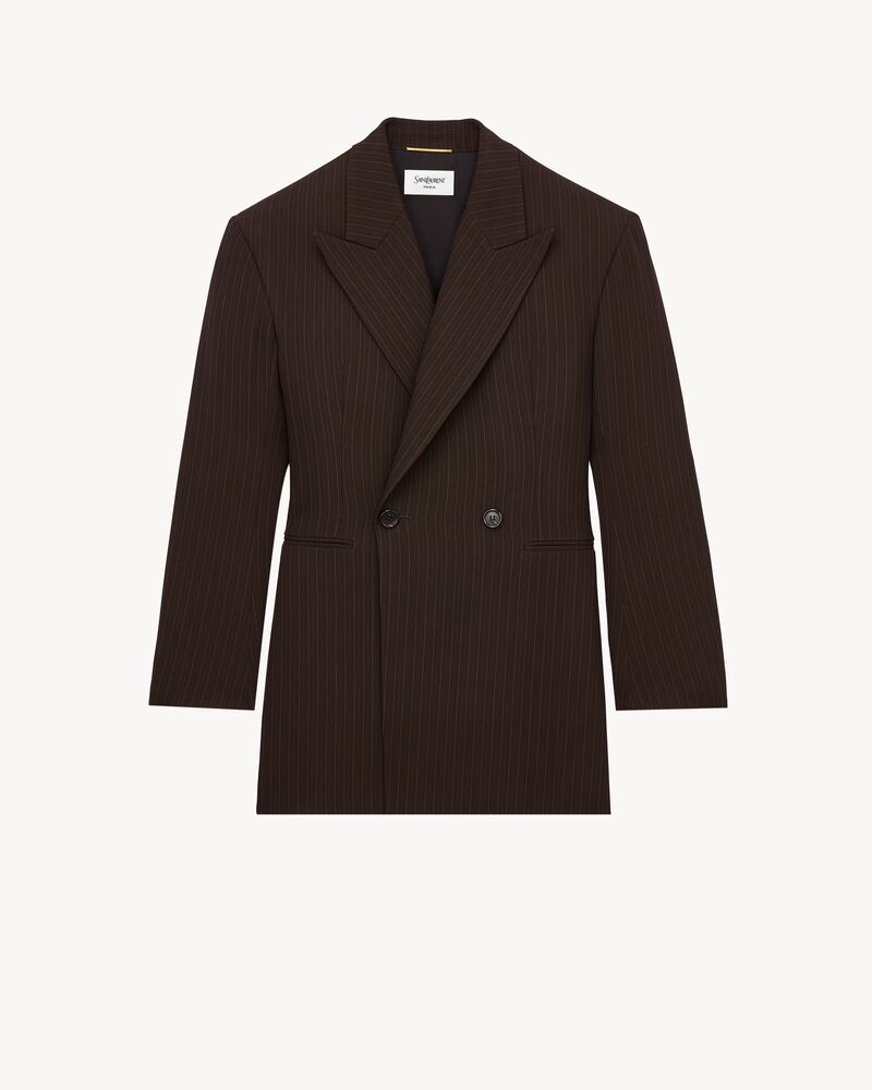 blazer com fechamento duplo em lã mélange risca de giz