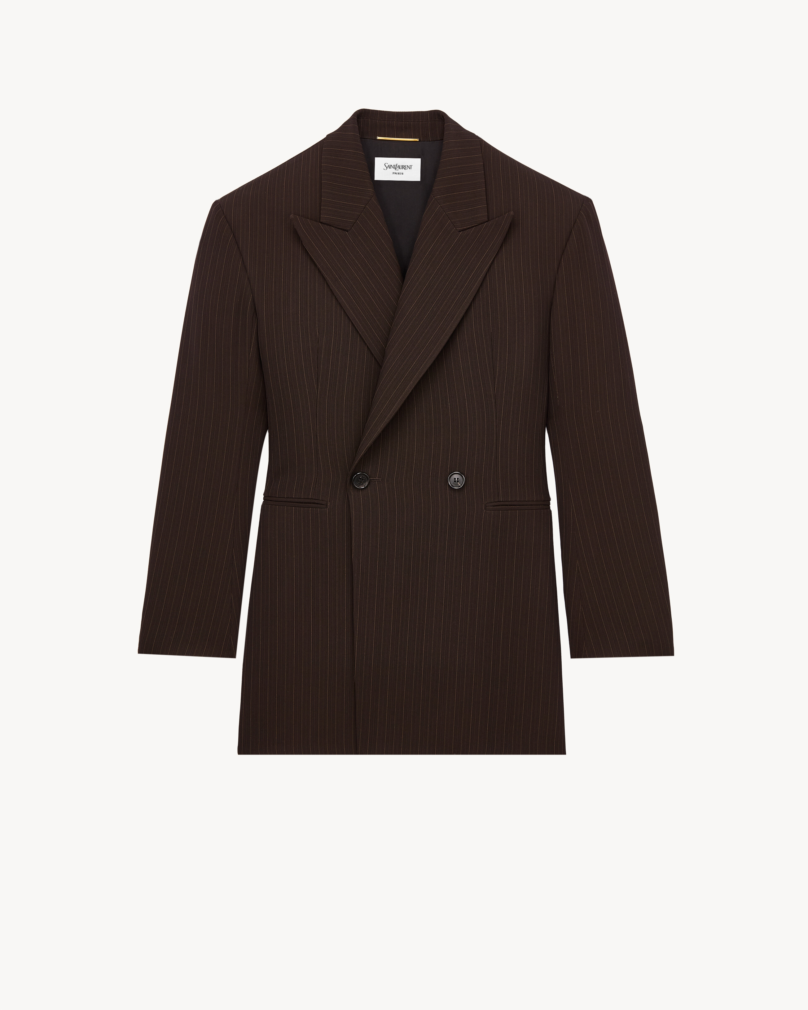 blazer com fechamento duplo em lã mélange risca de giz