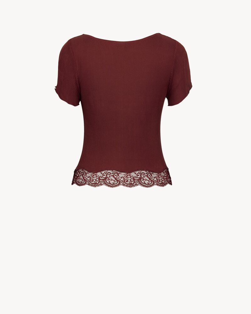 T-shirt en dentelle et jersey de soie côtelé