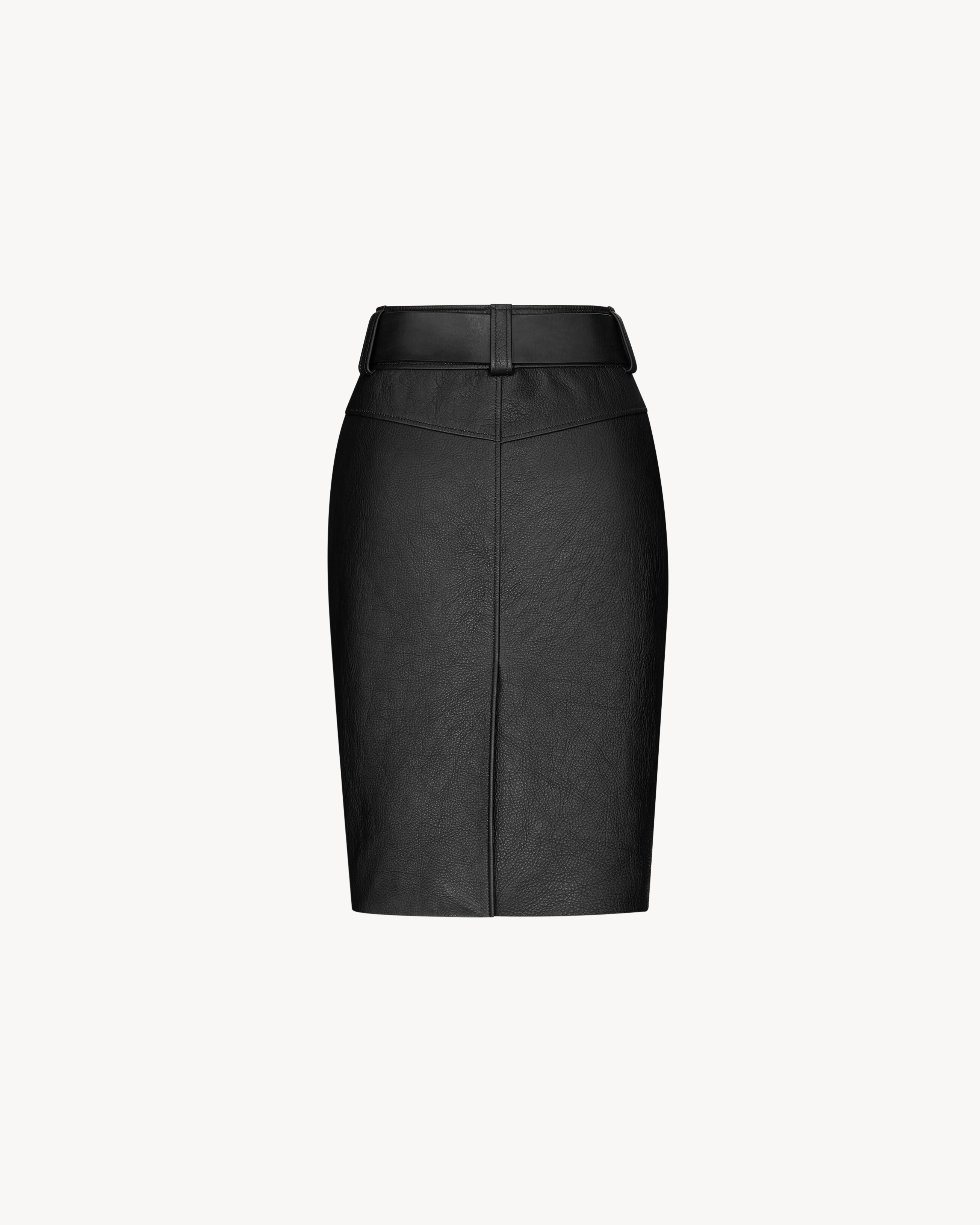 belted pencil skirt in grained leather