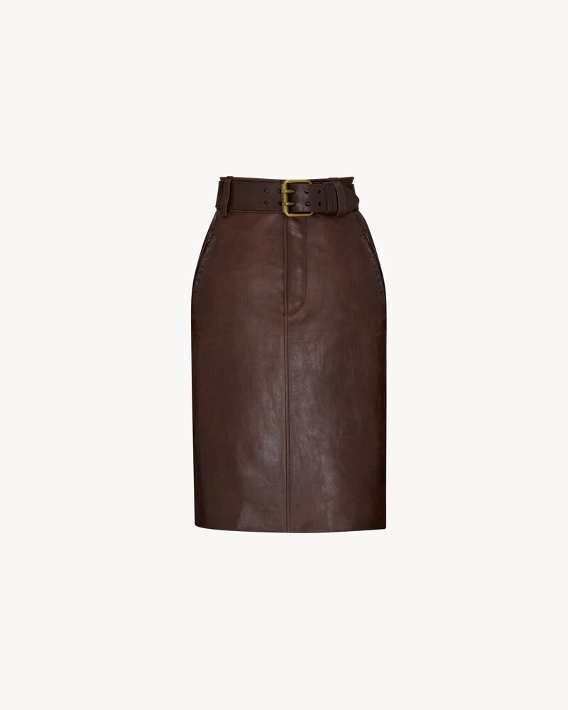 belted pencil skirt in creased leather