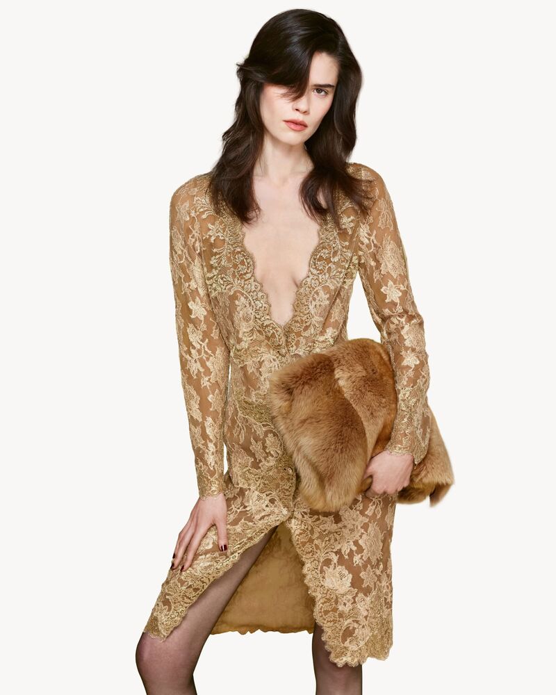CASSANDRE buttoned lace midi dress