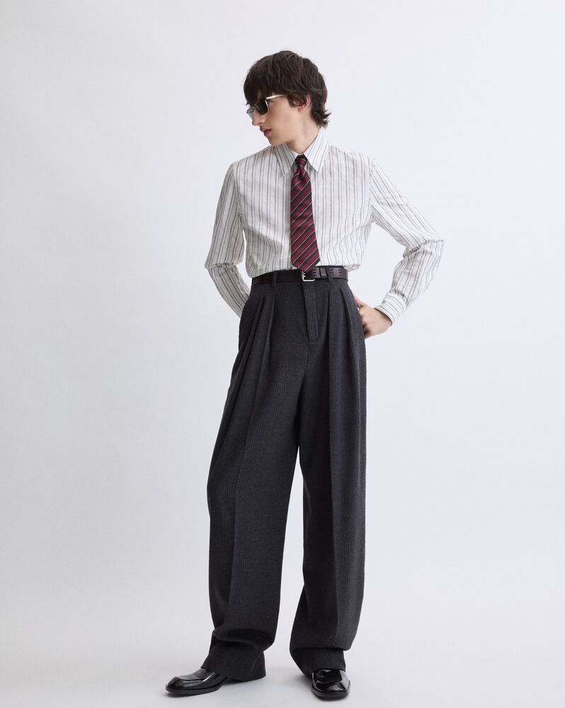 high-rise pants in striped wool and cashmere flannel