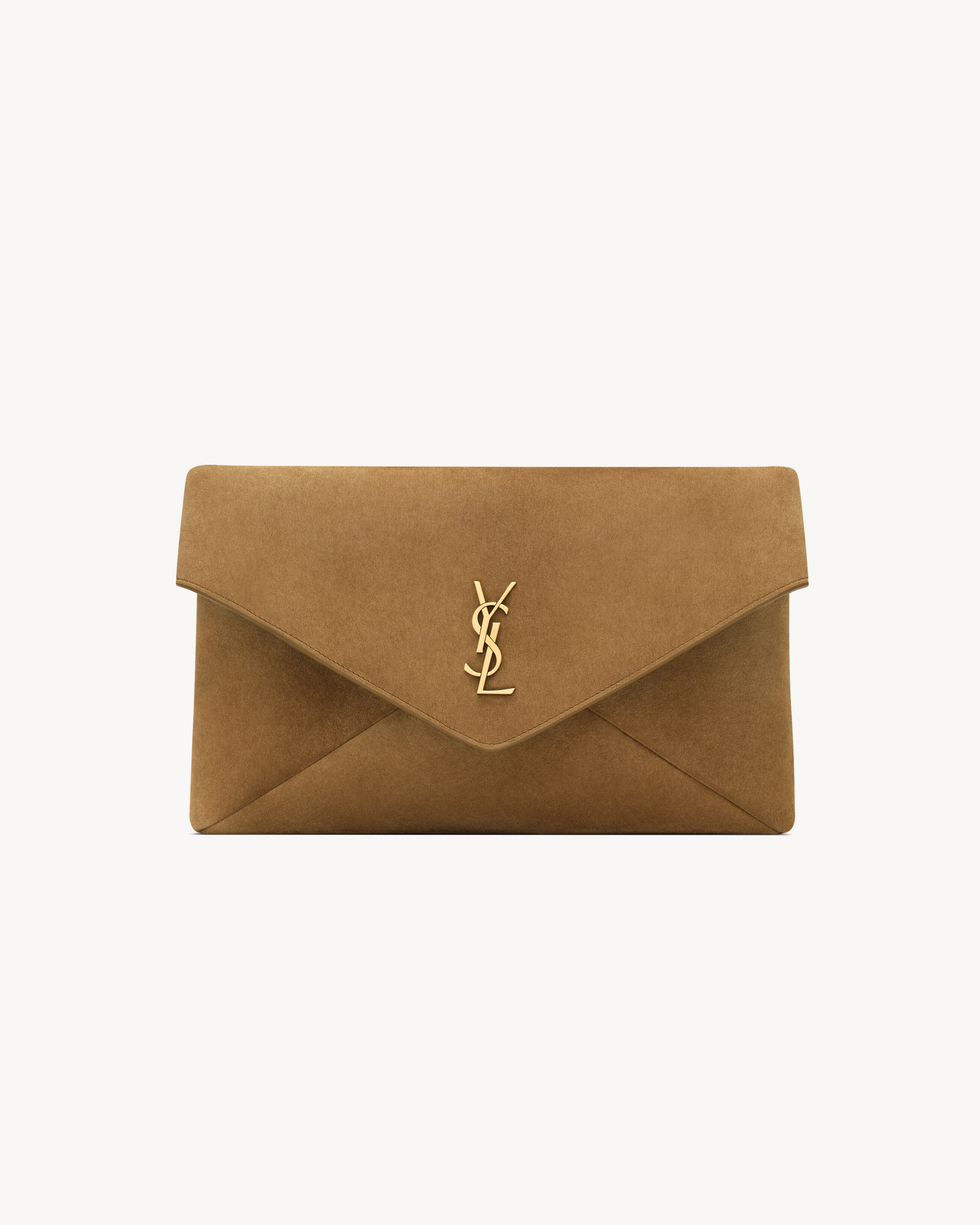 YSL Women's Golden Leaf Cassandre Large Envelope Pouch In Suede - Amber