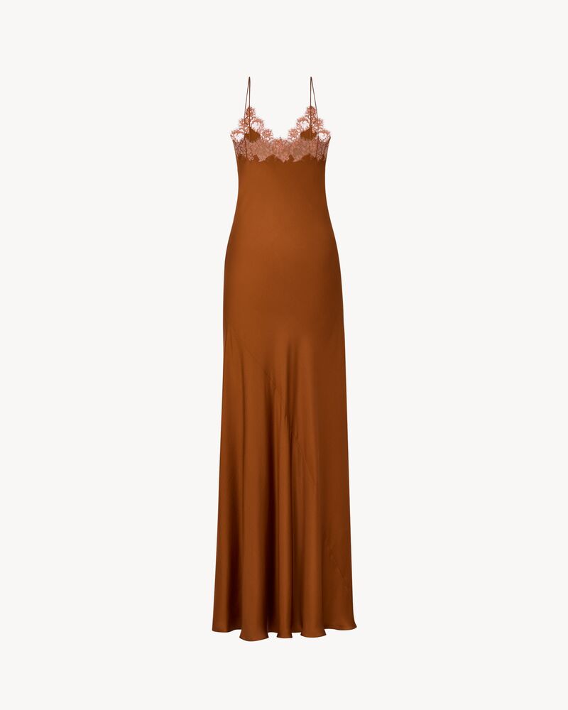 slip dress in silk satin and lace