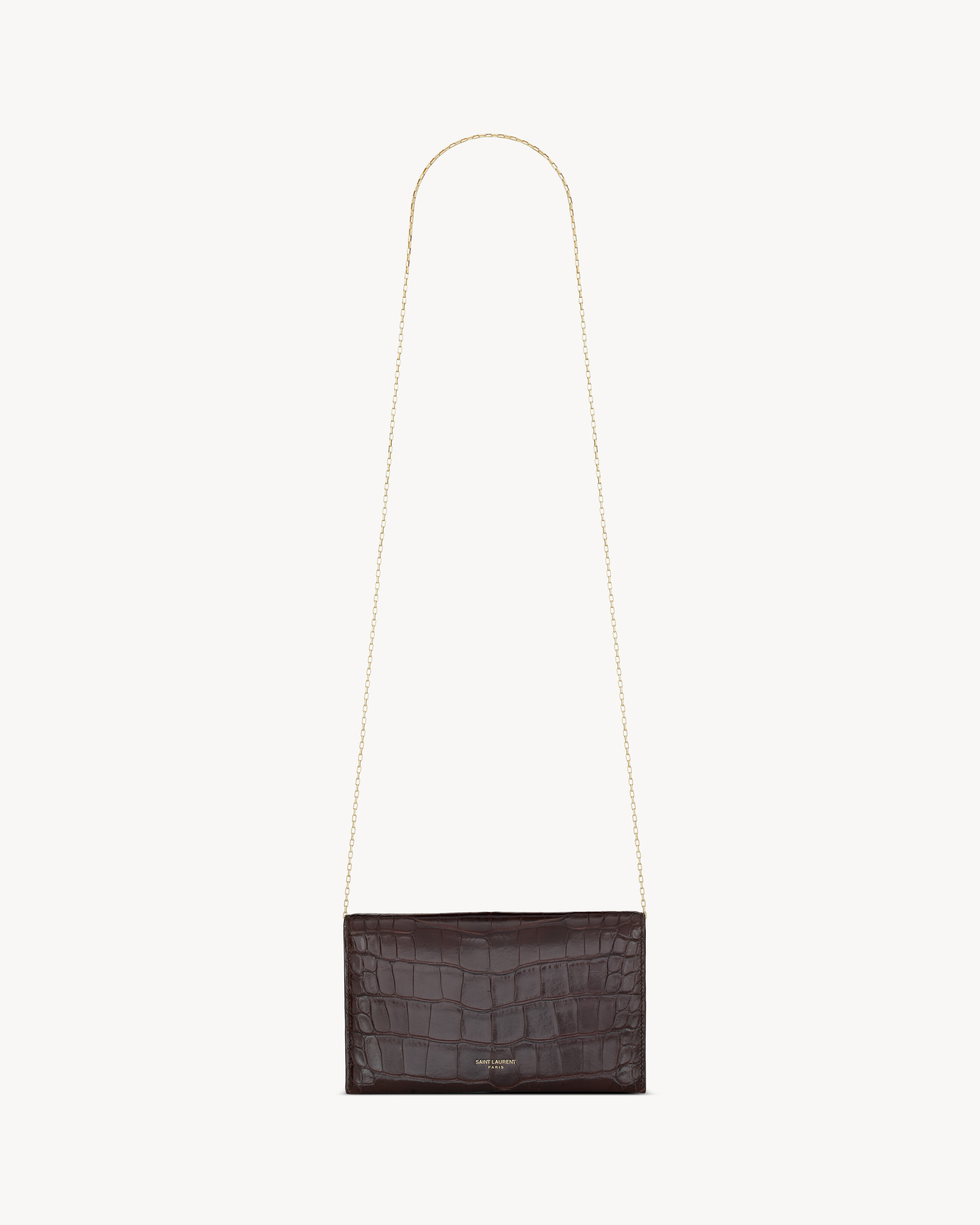 LETTER chain wallet in shiny alligator