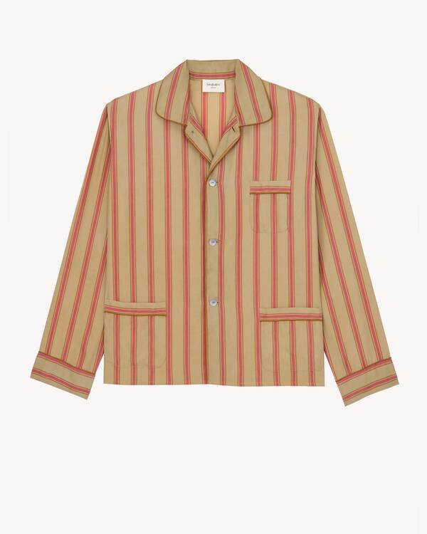 camisa de pijama em sarja de cupro listrada
