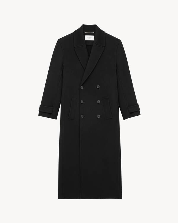 long coat in brushed cashmere and wool in Black | Saint Laurent