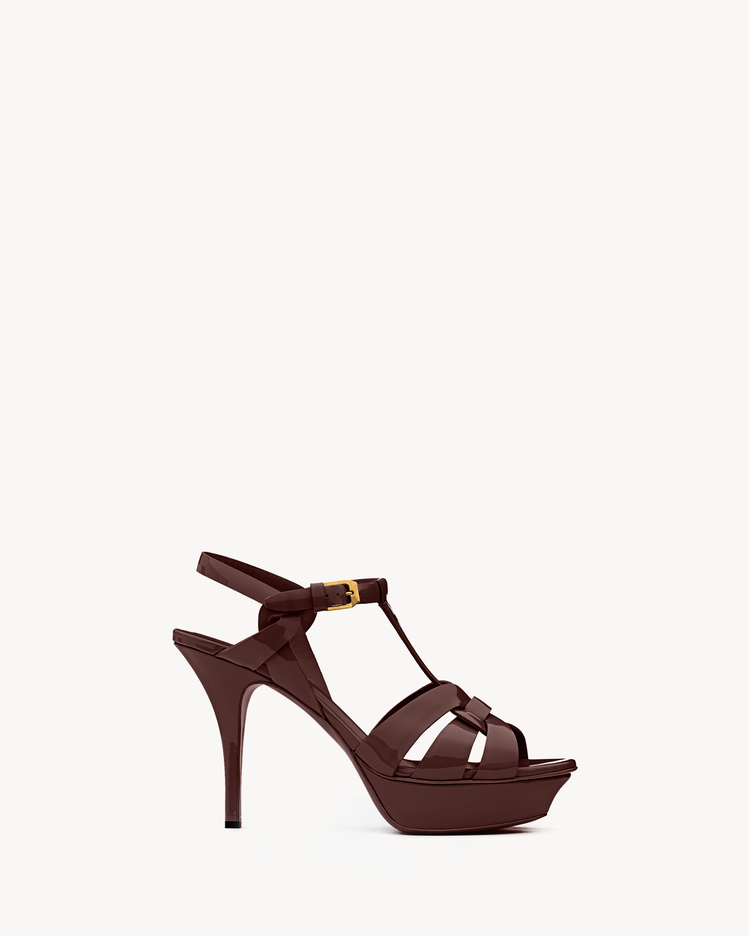 YSL   Women's Burgundy Tribute Platform Sandals In Patent Leather - Red - 1