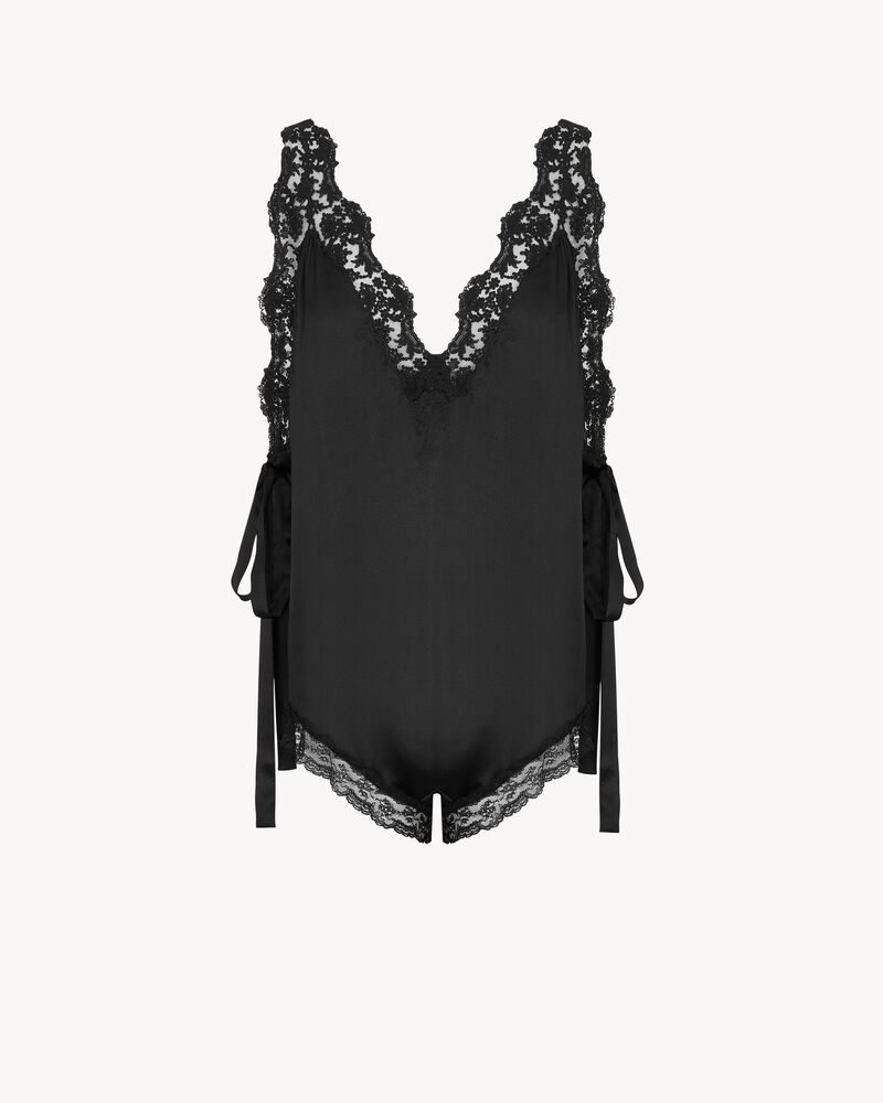 laced romper in silk crepe muslin