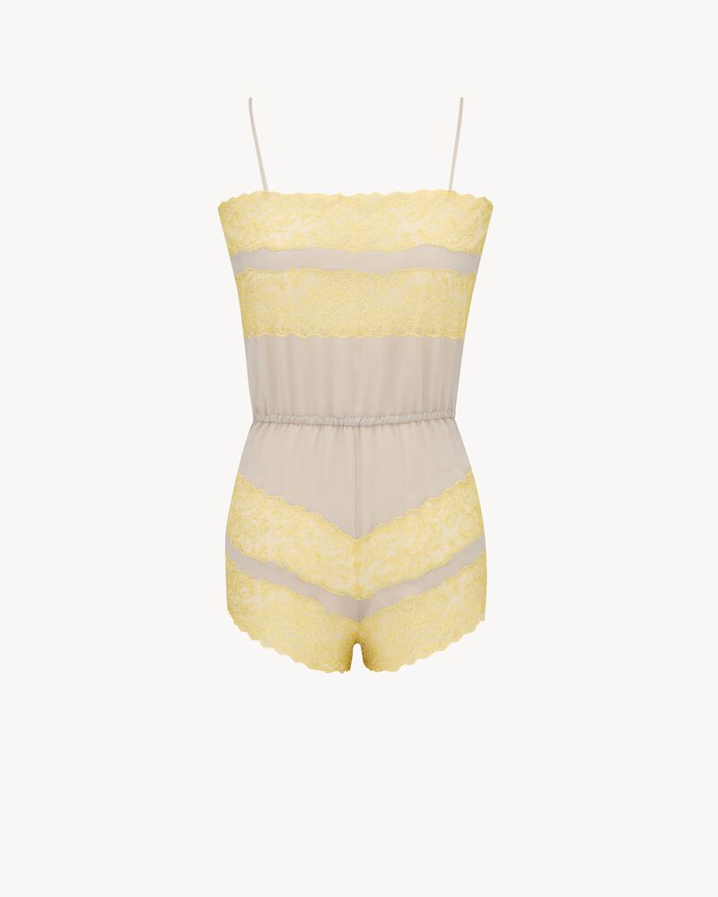 laced romper in silk crepe muslin