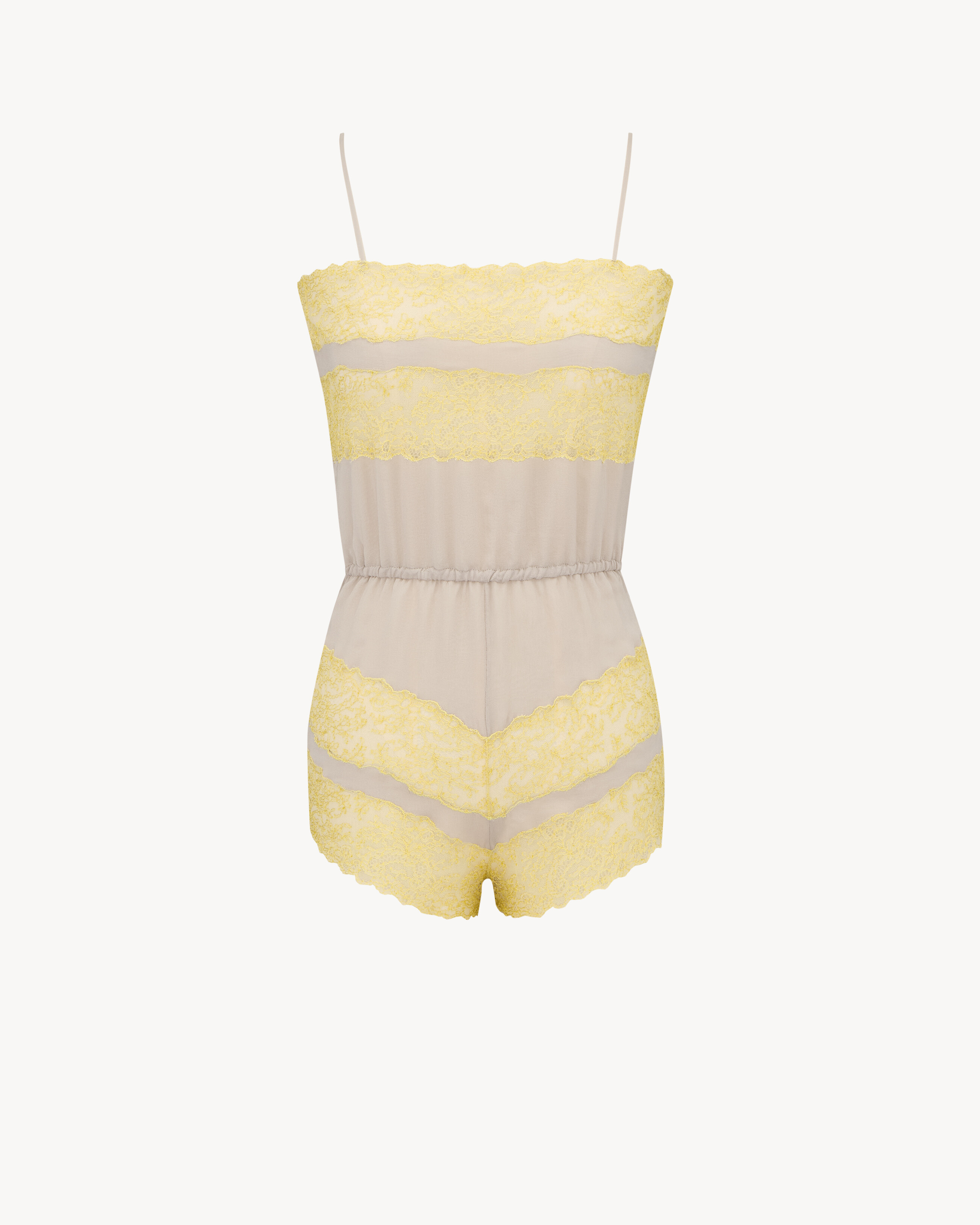 laced romper in silk crepe muslin