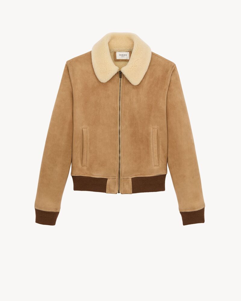 bomber jacket in suede and shearling