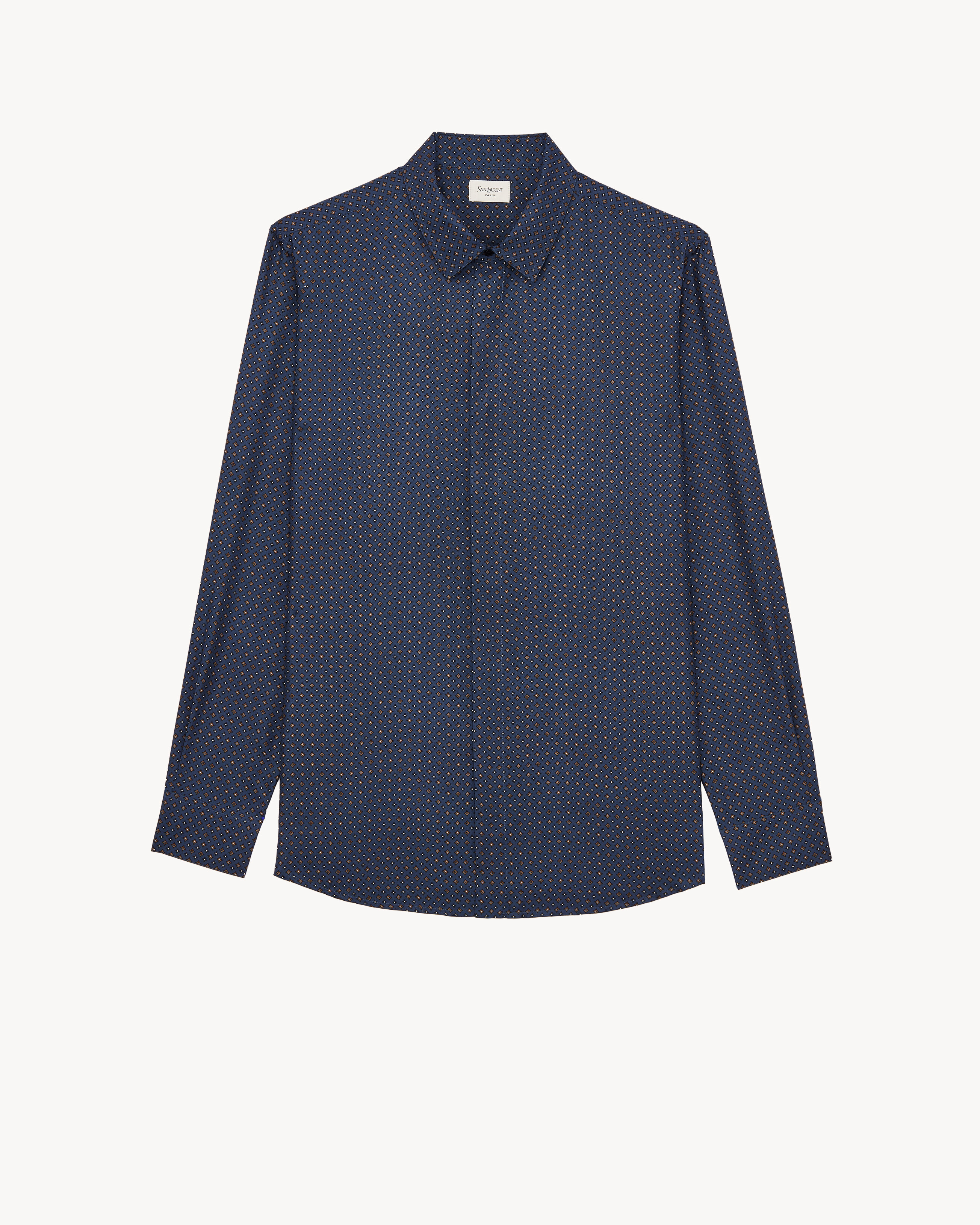 pajama-style shirt in diamond silk twill in Blue | Saint Laurent