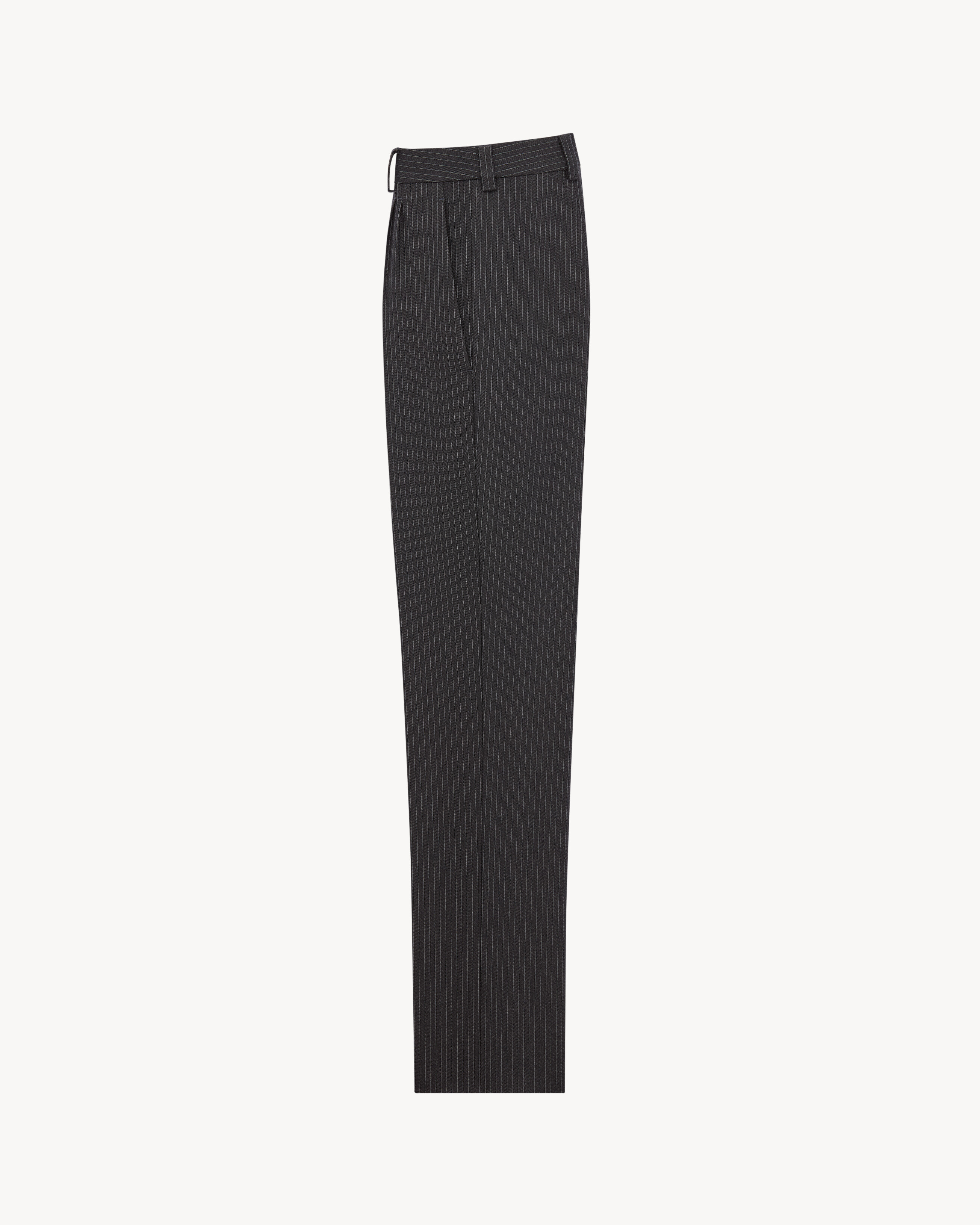 tapered pants in striped herringbone wool