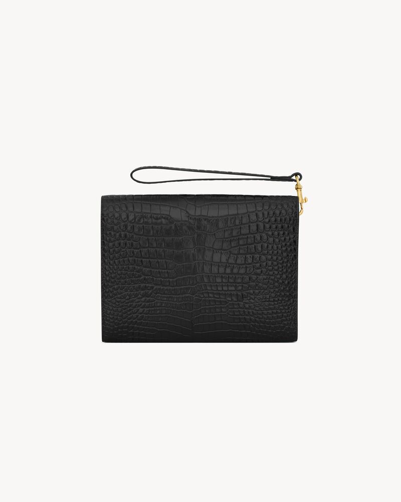 Pochette con solapa CASSANDRE de piel repujada efecto cocodrilo brillante