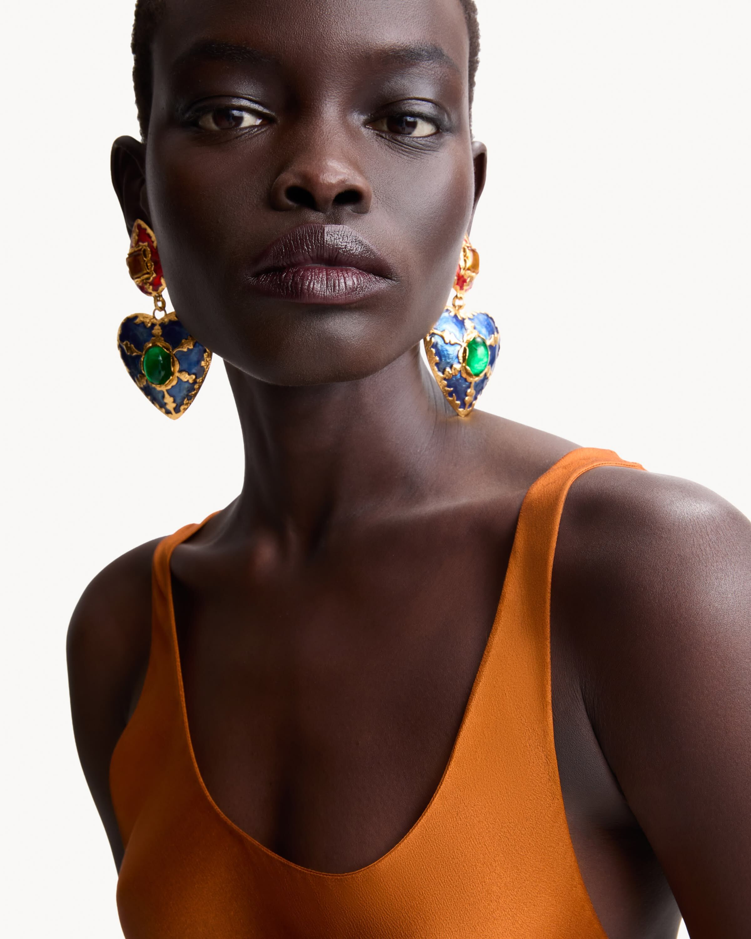 heart drop earrings in enamel