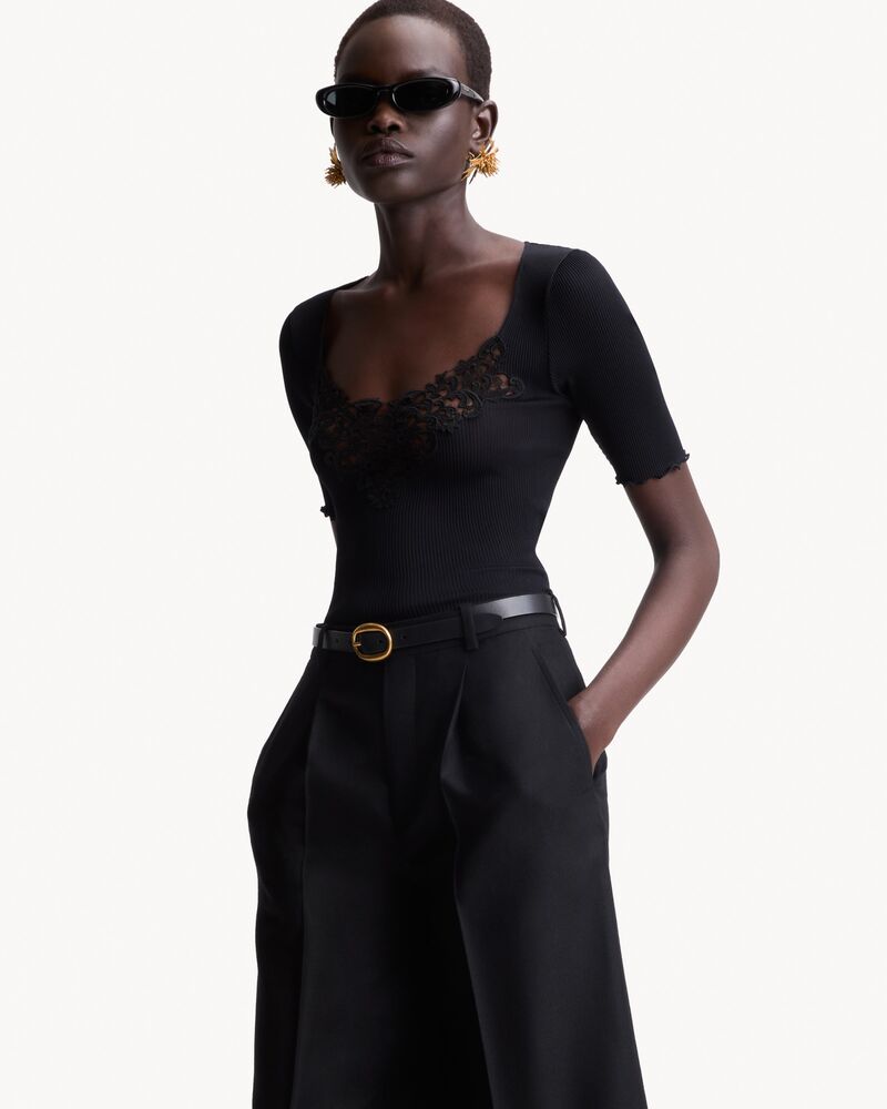 guipure top in ribbed silk