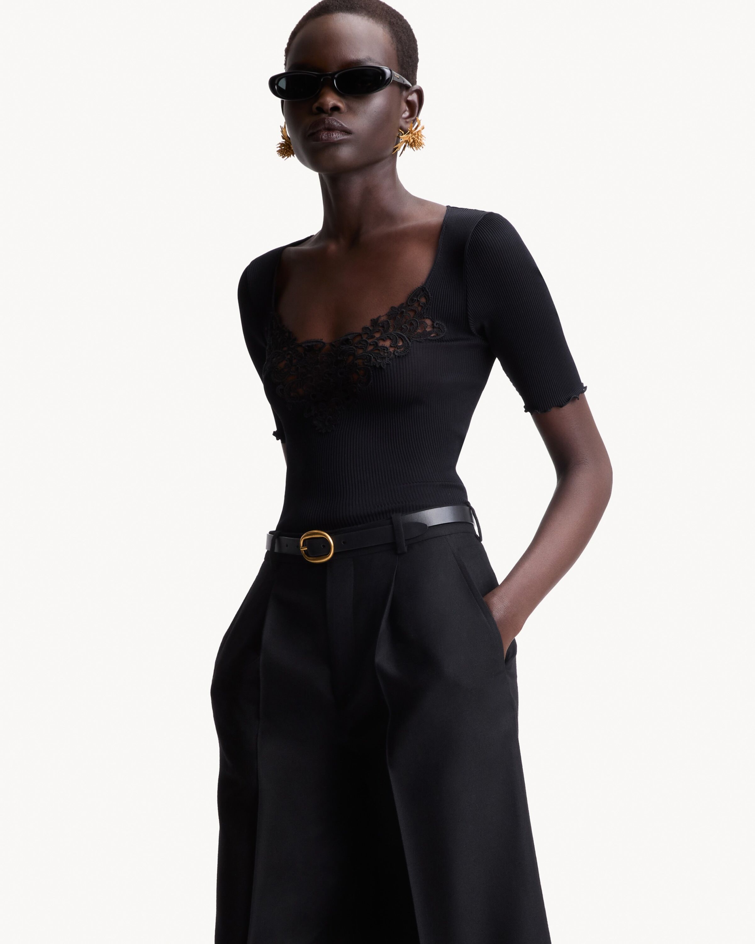 guipure top in ribbed silk