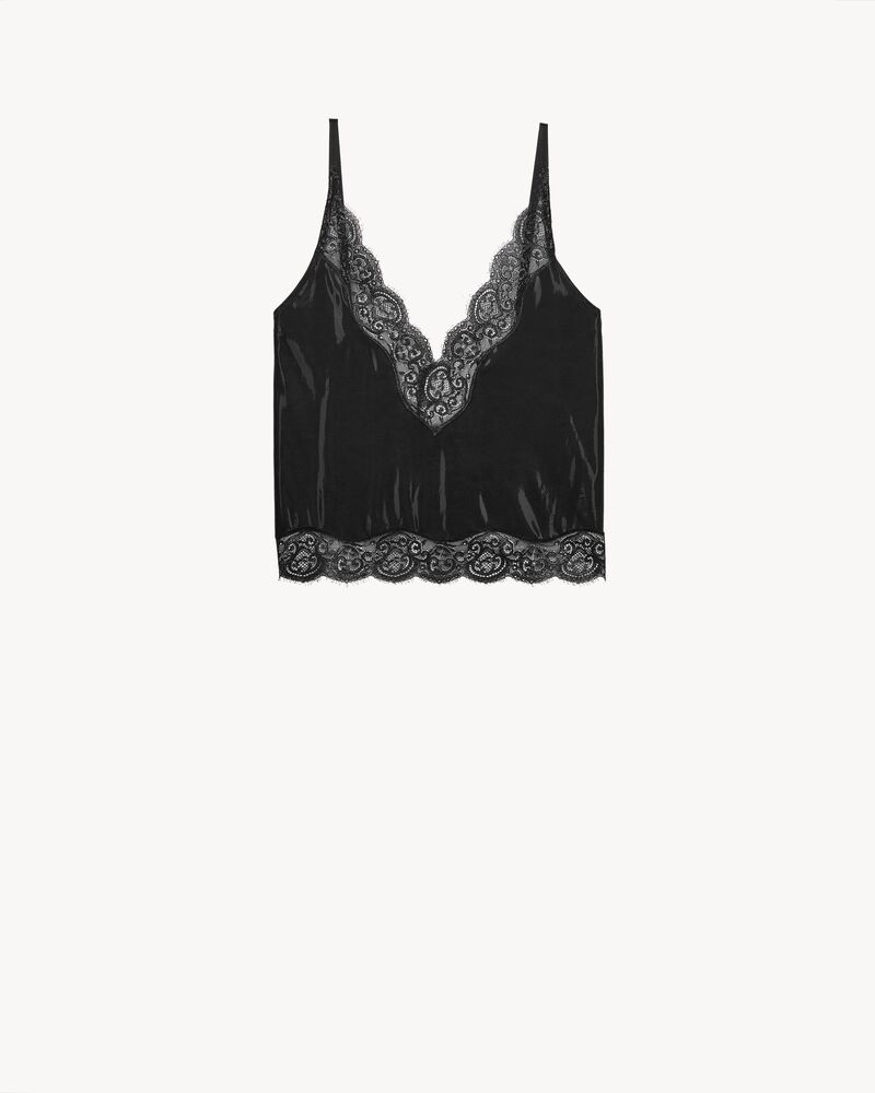 laced tank top in silicone-coated silk jersey