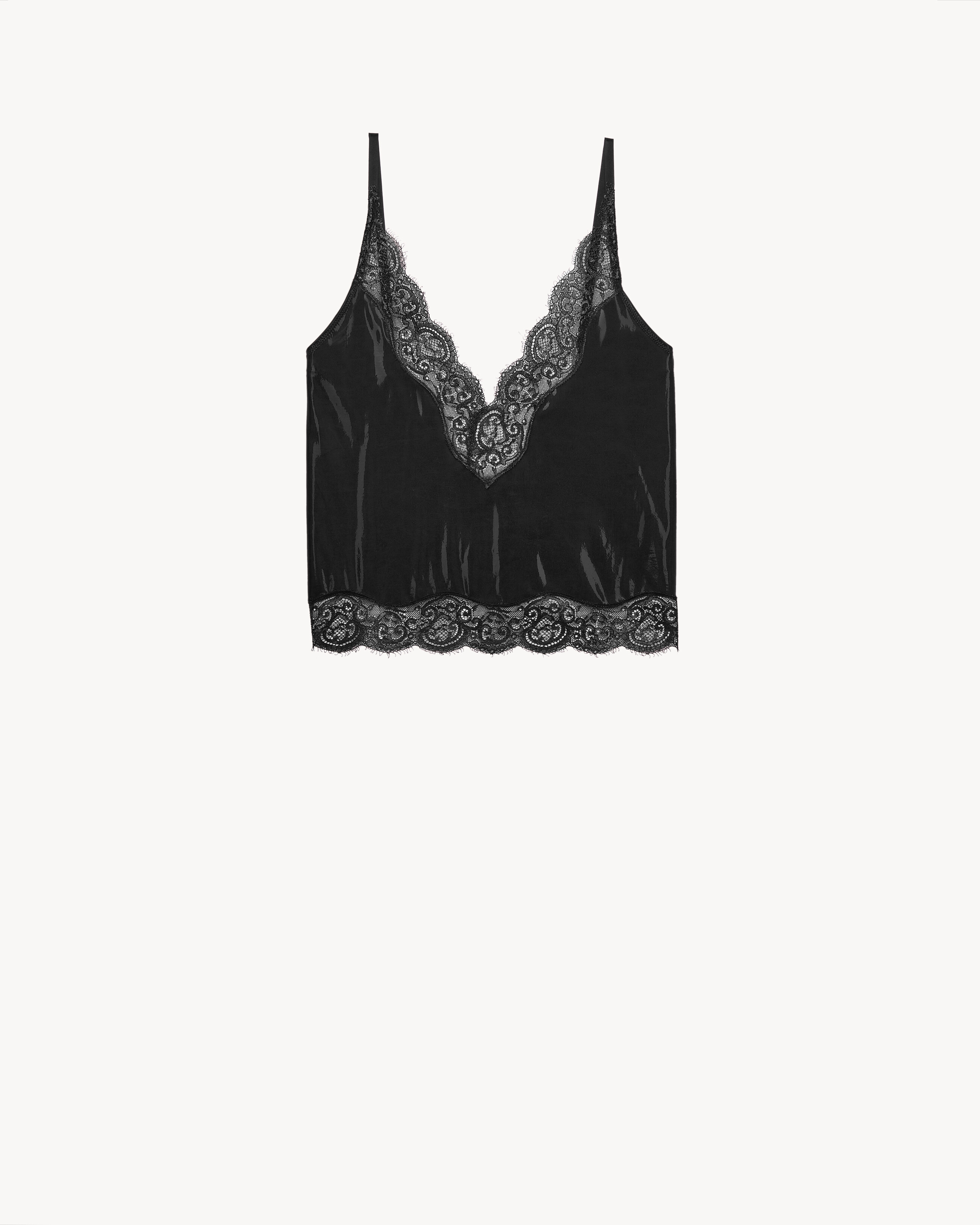 Camiseta de tirantes con encaje de punto de seda revestido de silicona