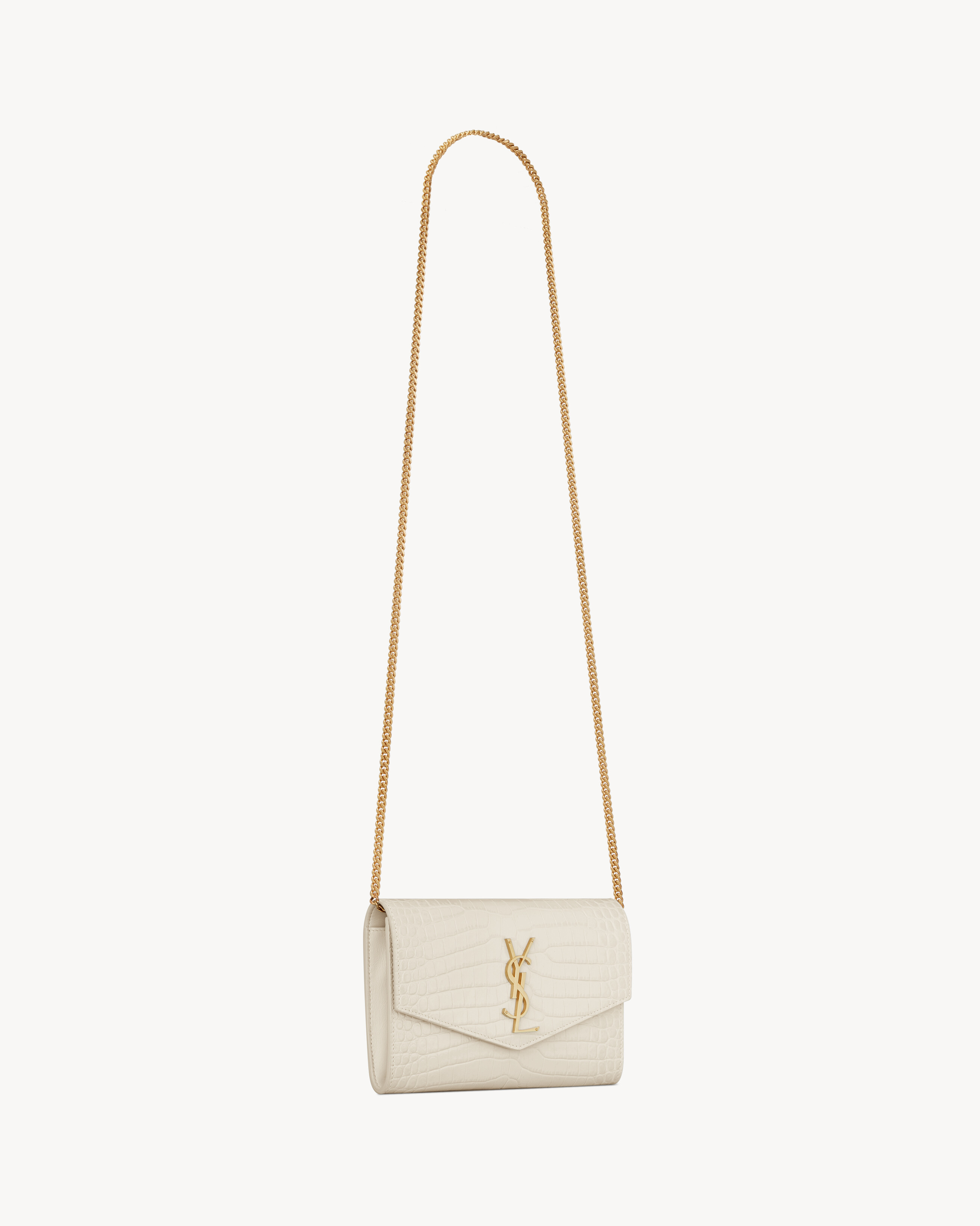 UPTOWN chain wallet in crocodile-embossed shiny leather