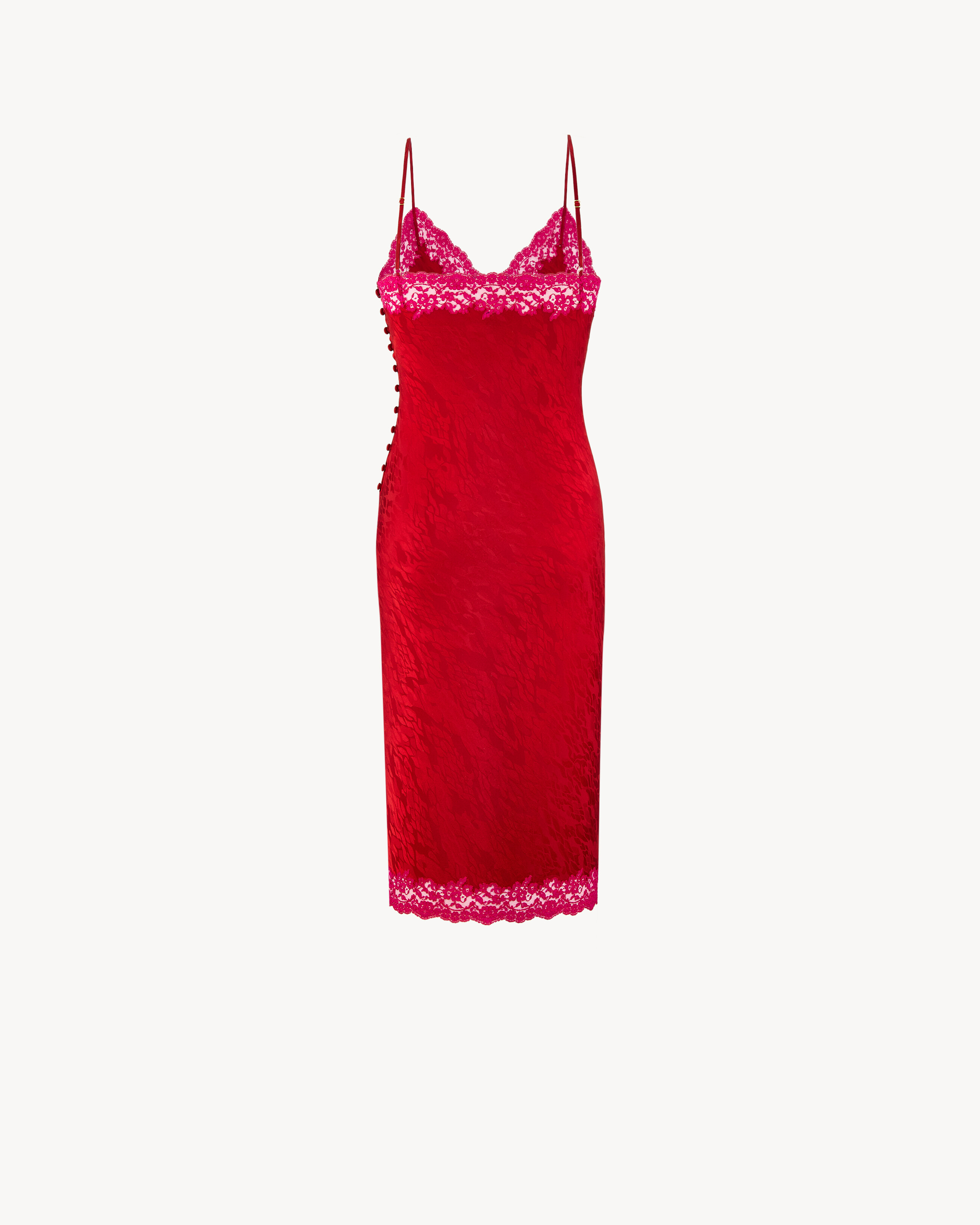 laced midi dress in silk jacquard in Red | Saint Laurent | YSL US