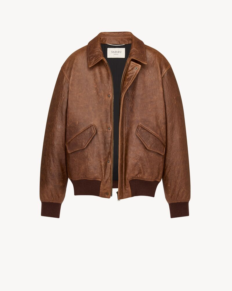 bomber jacket in vintage grained lambskin