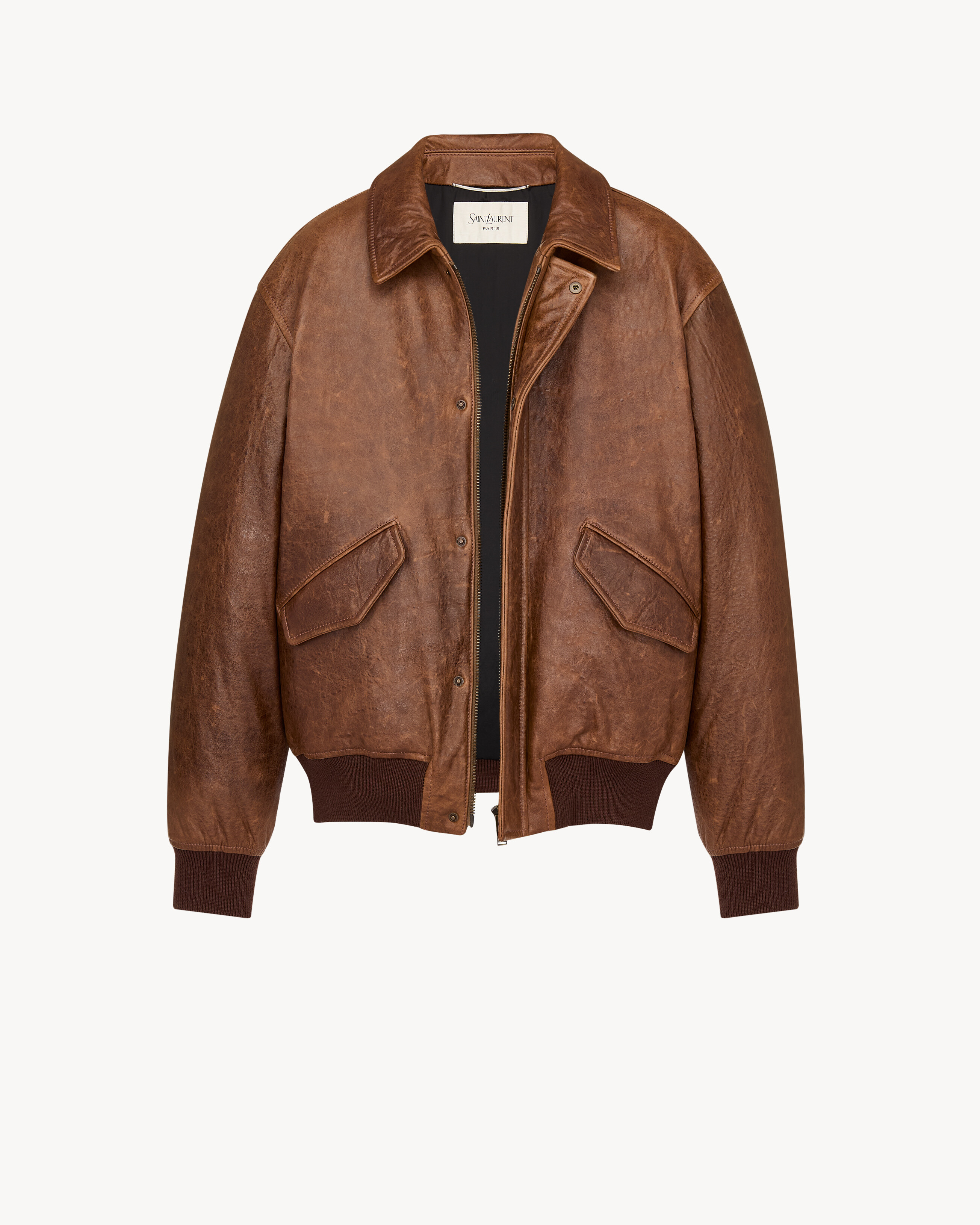 bomber jacket in vintage grained lambskin