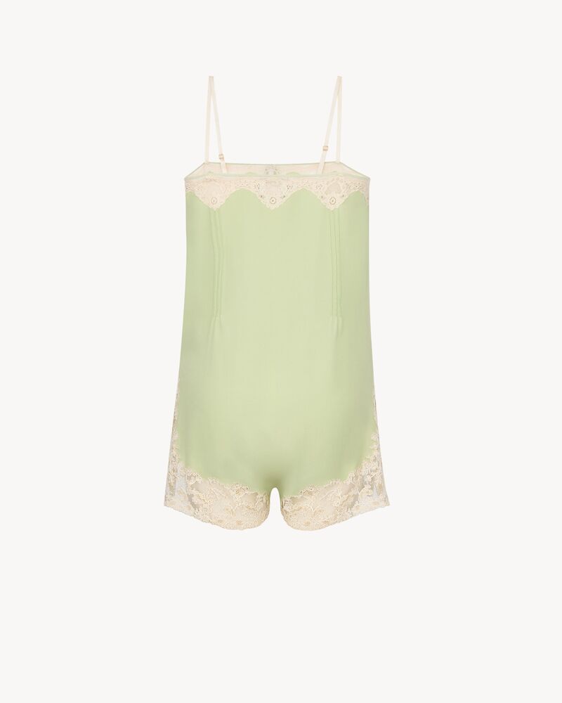 laced romper in silk crepe muslin