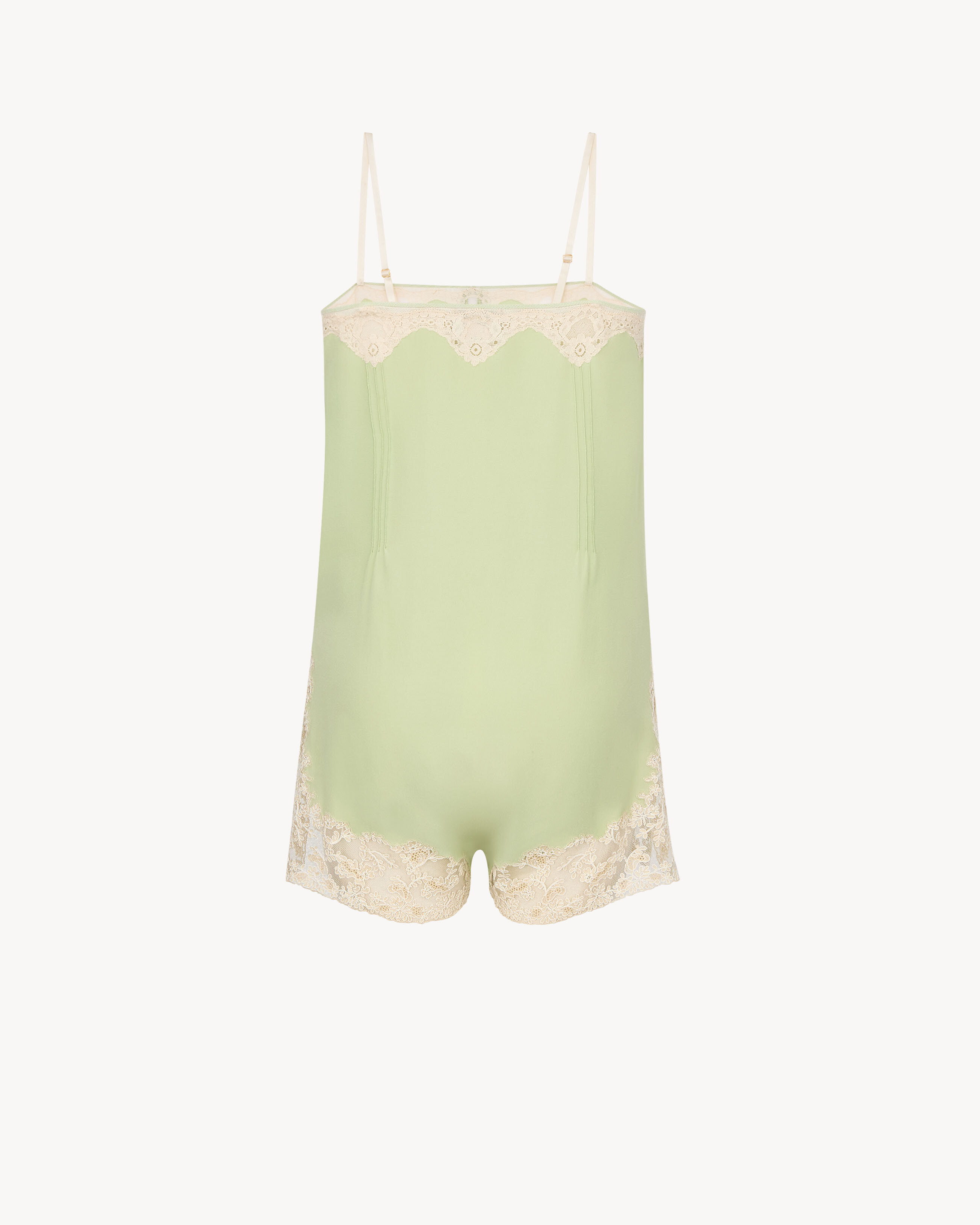 laced romper in silk crepe muslin