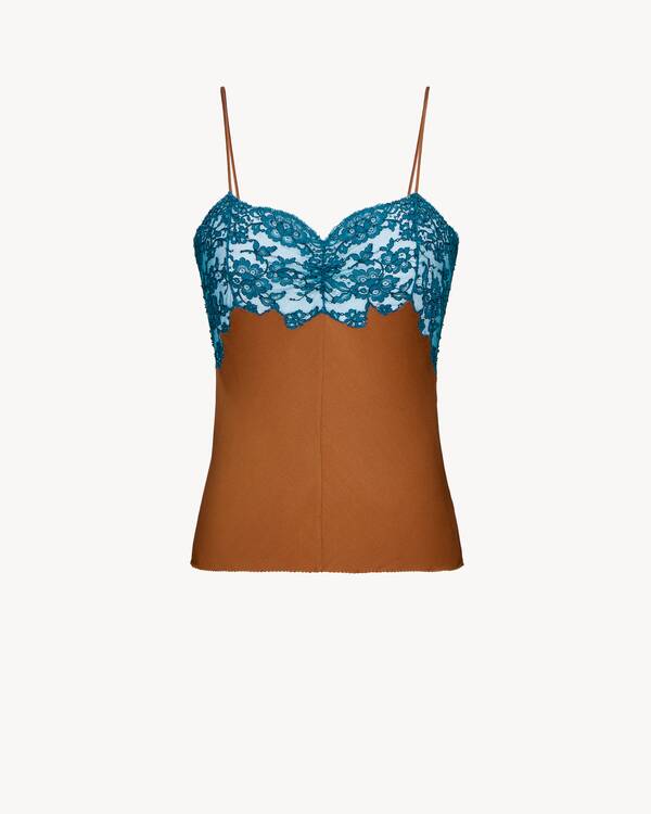 laced camisole in silk satin in Brown | Saint Laurent | YSL US