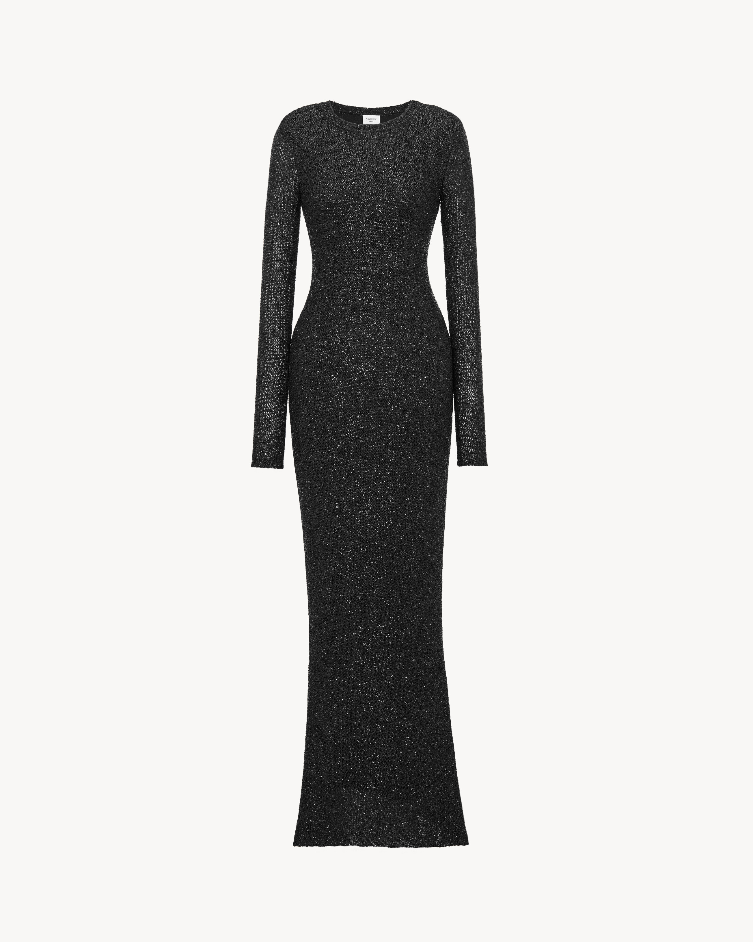 Vestido largo de punto metálico con lentejuelas