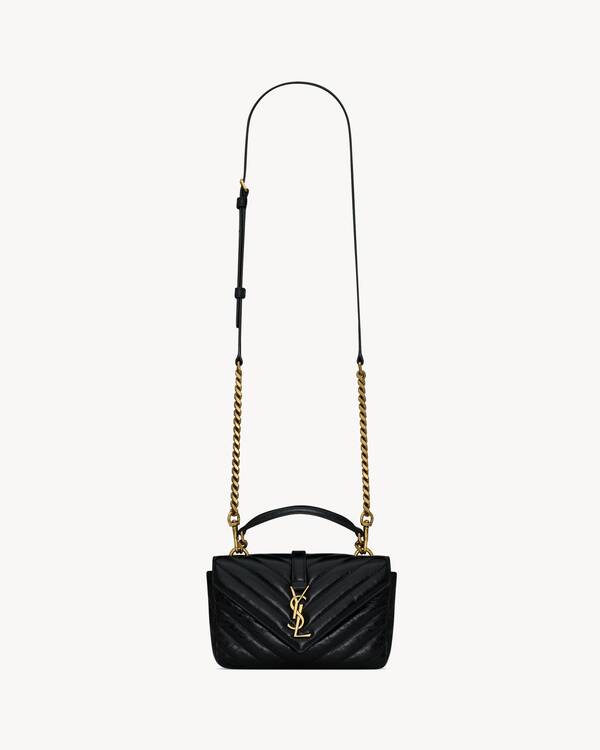 COLLEGE mini chain bag in shiny crackled leather in Black | Saint