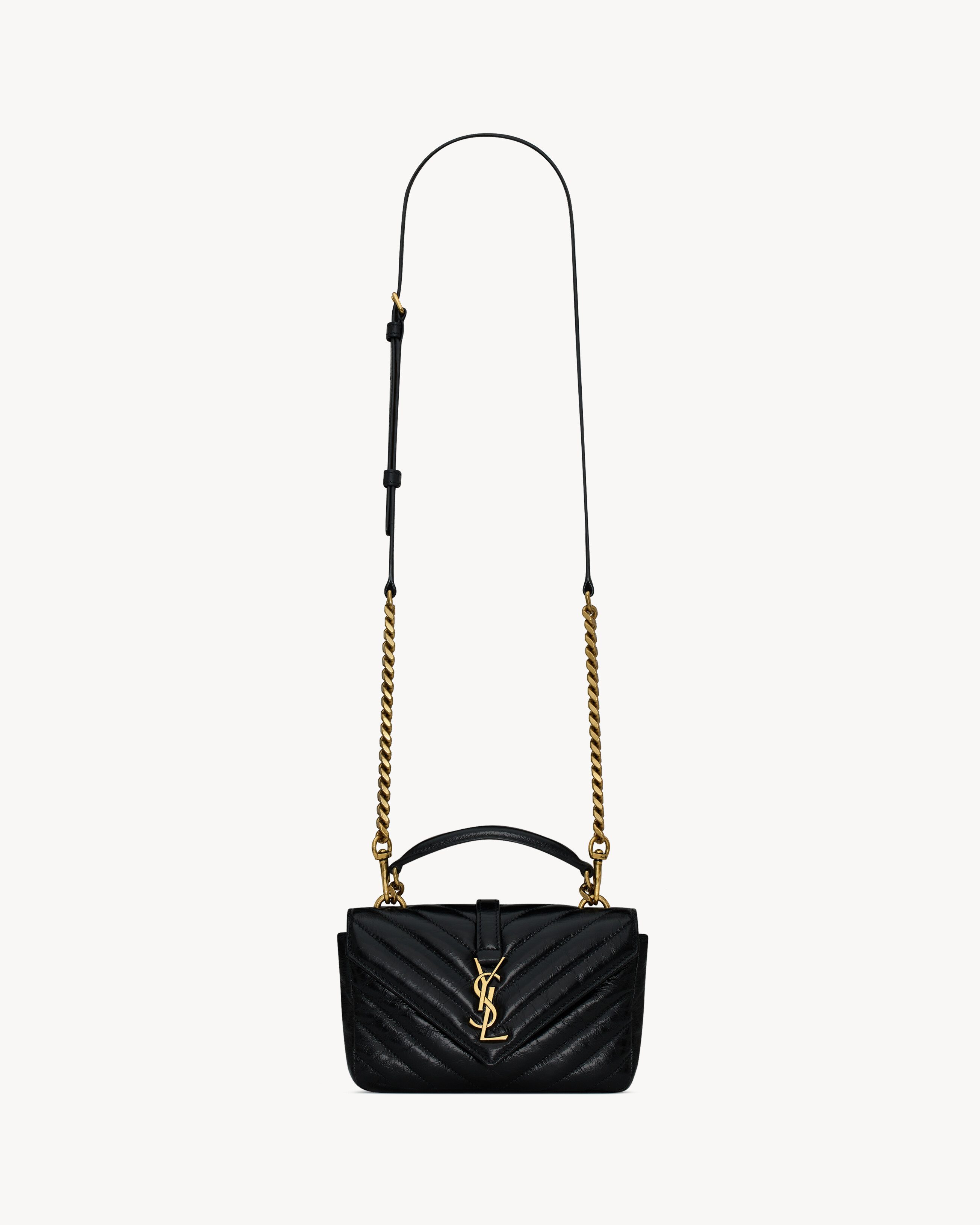 College Minibag de piel craquelada brillante con cadena