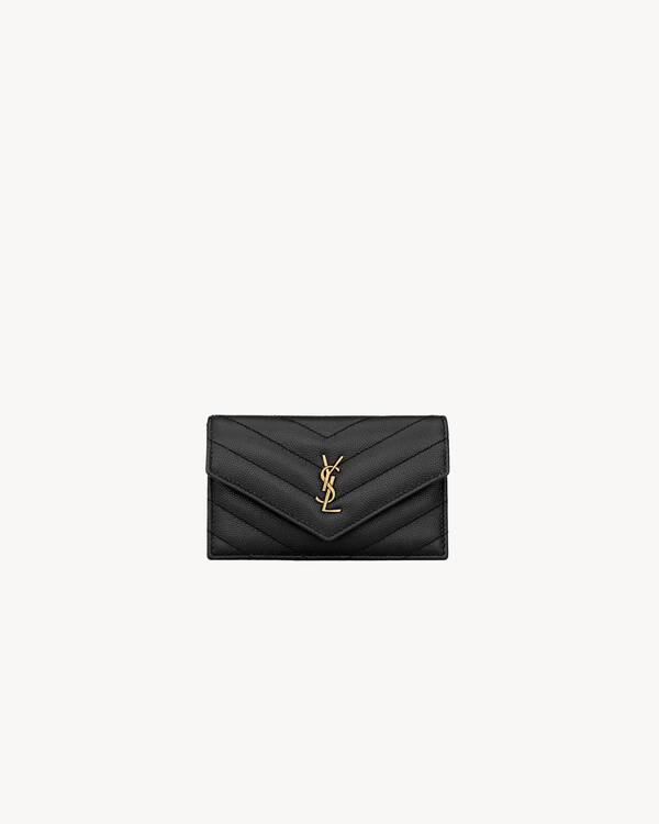 CASSANDRE MATELASSÉ FRAGMENTS FLAP CARD CASE IN GRAIN DE POUDRE LEATHER