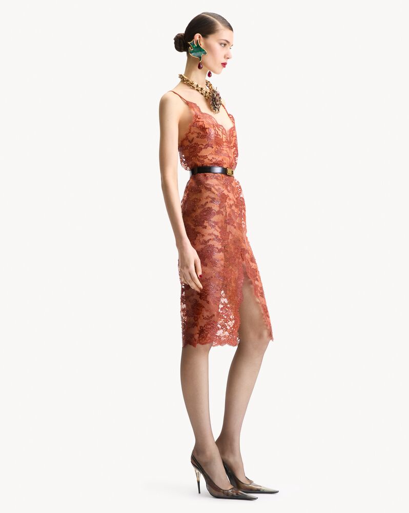 slip dress in silicone-coated lace
