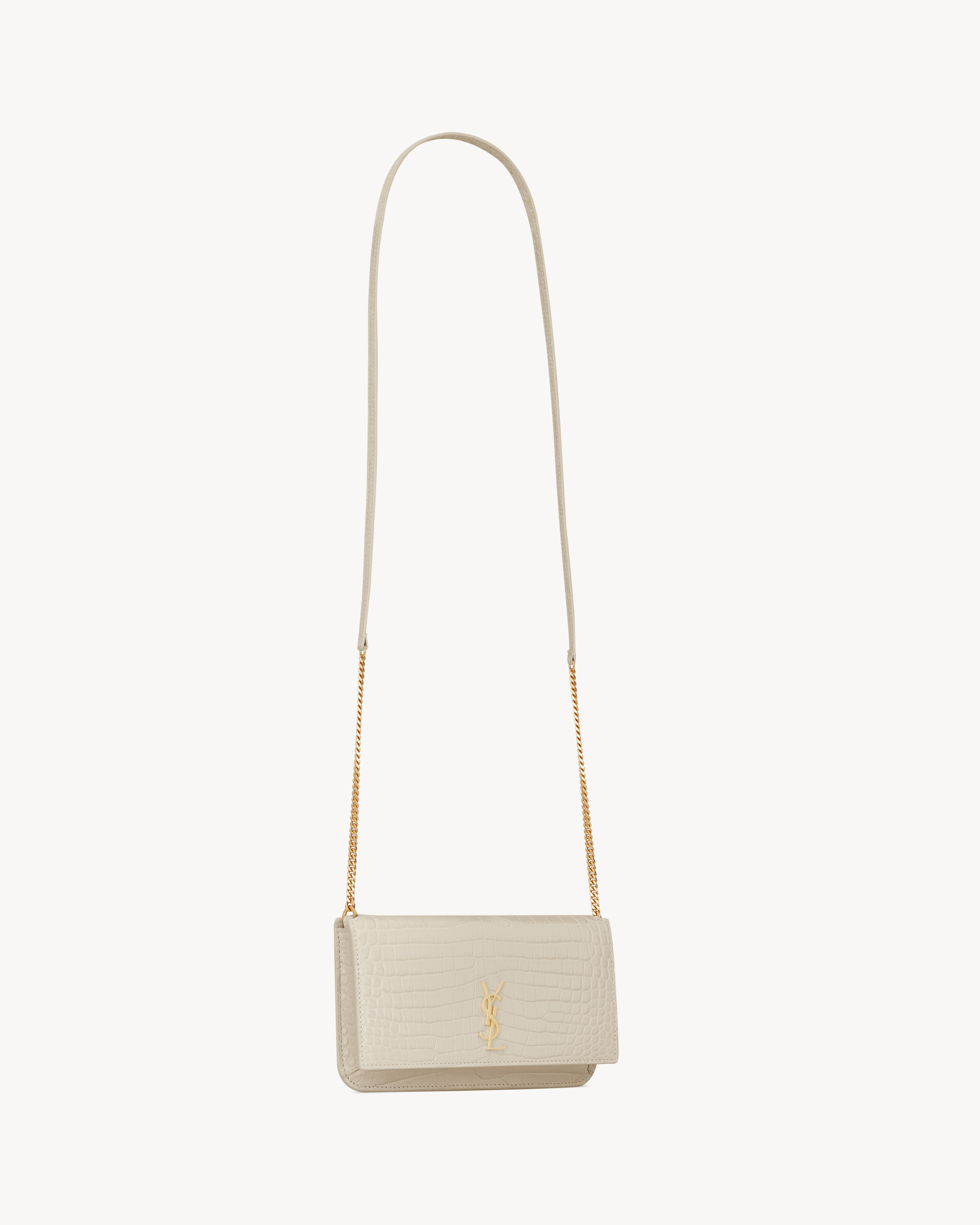 CASSANDRE phone holder in SHINY crocodile-embossed leather