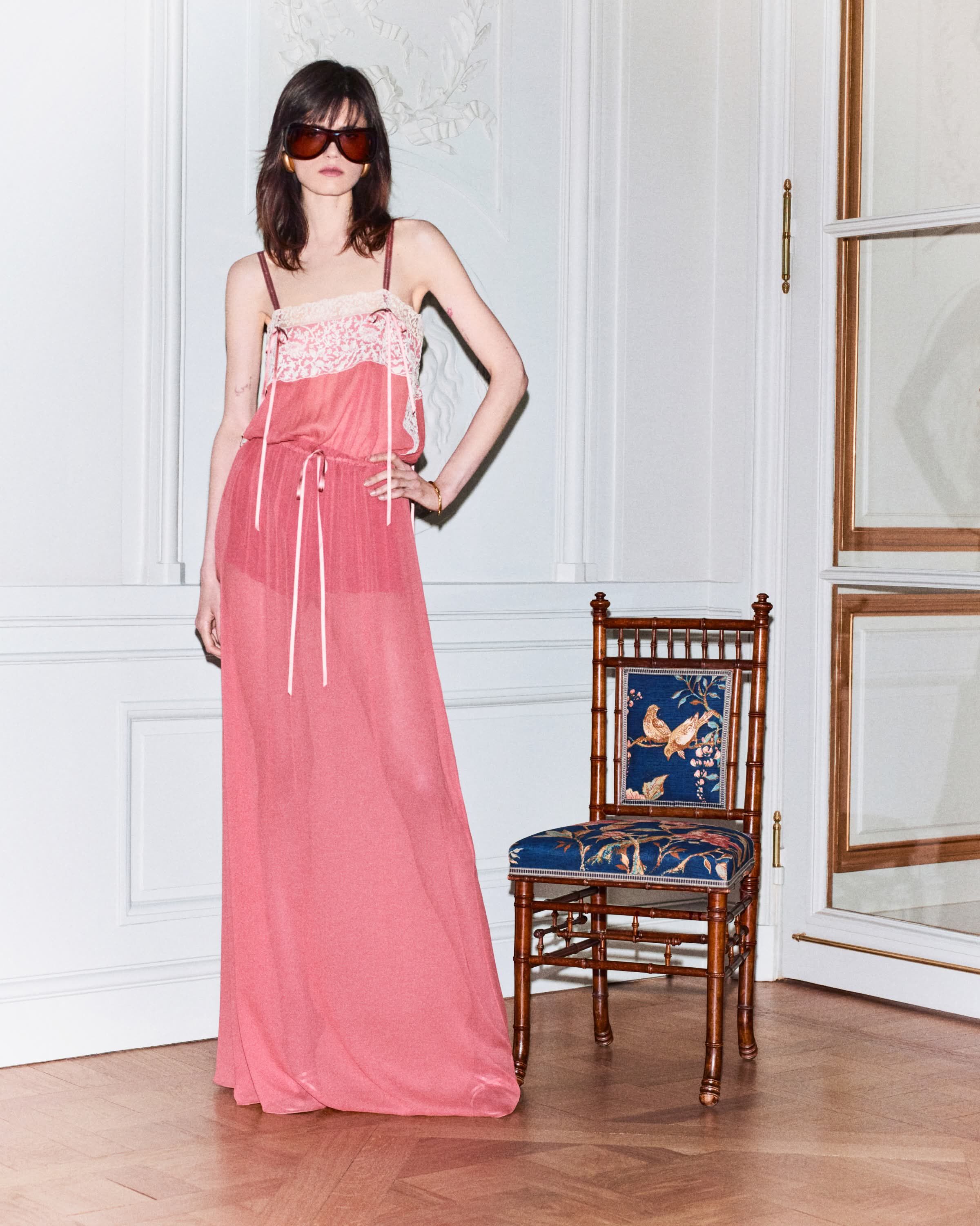 laced dress in silk crepe muslin in Pink | Saint Laurent | YSL EN-US laced dress in silk crepe muslin in Pink | Saint Laurent | YSL EN-US
